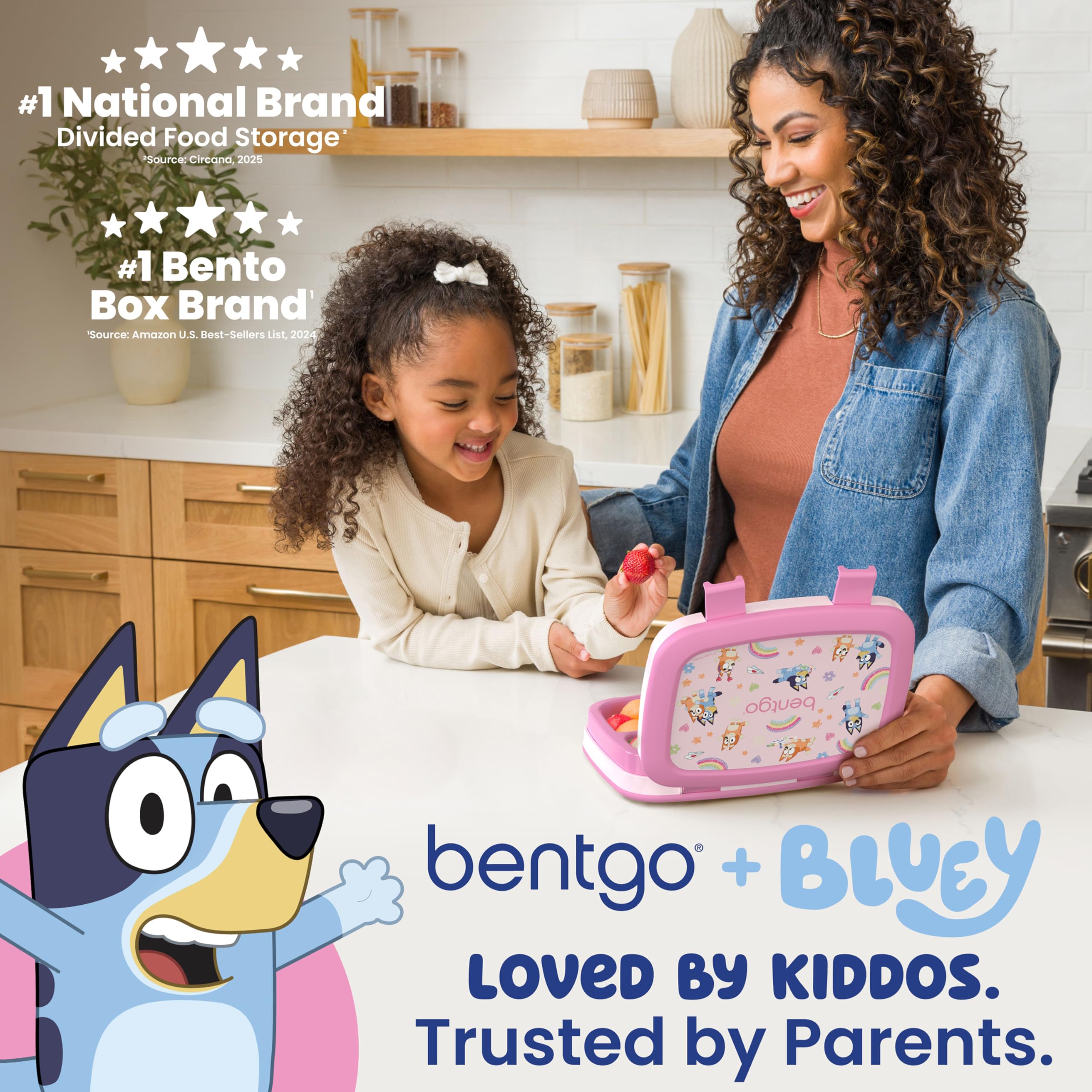 Bentgo Bluey open compartments displaying five sections for organized meals and portion control