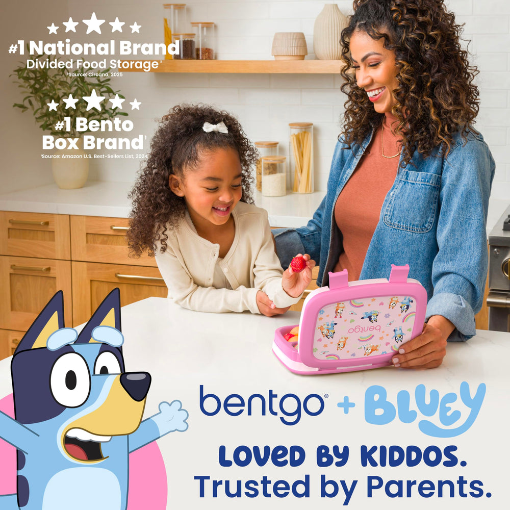 Bentgo Bluey open compartments displaying five sections for organized meals and portion control