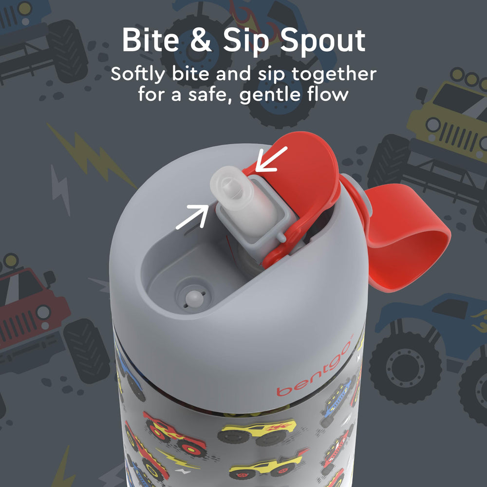 Bentgo bottle inside a backpack illustrating compact shape that fits storage pockets