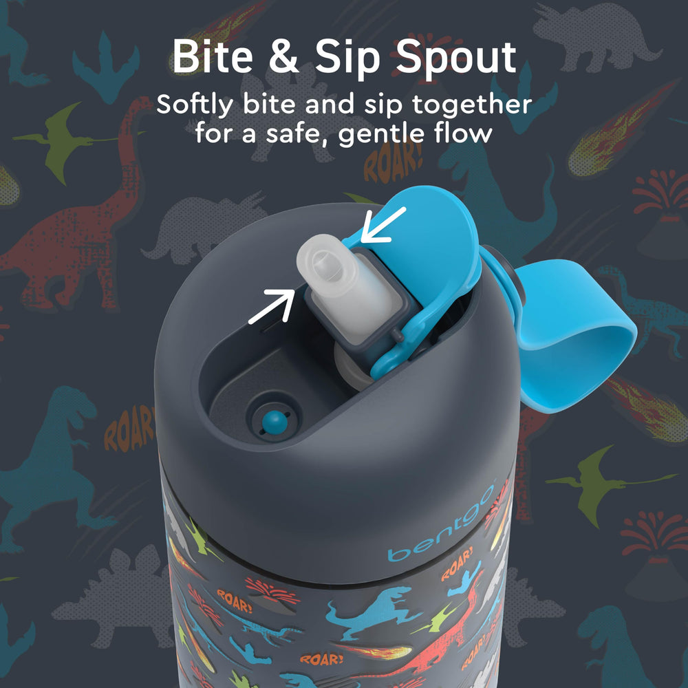 Bentgo bottle in car cup holder showing travel-friendly fit and spill prevention