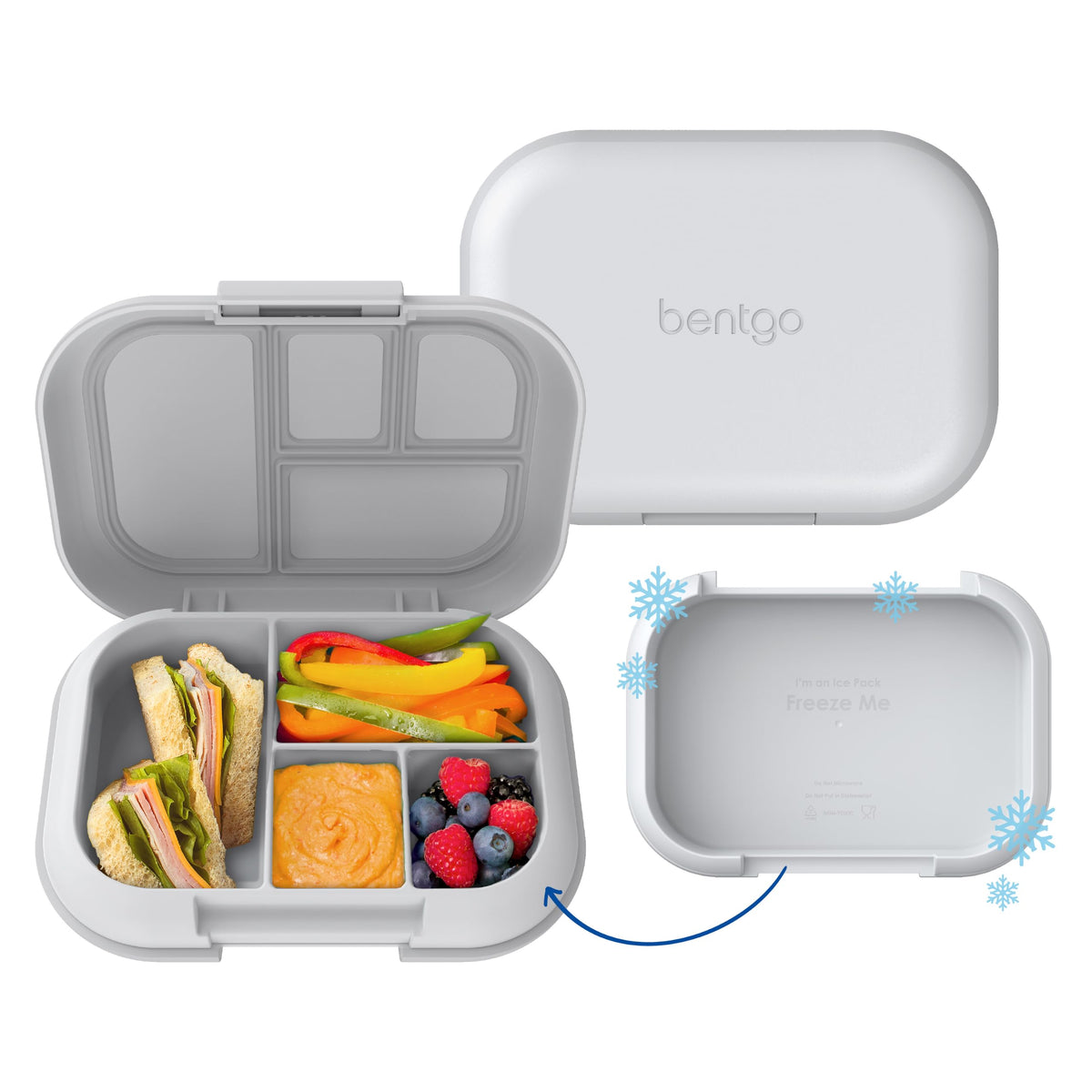 Bentgo front view showing compact insulated lunch box and secure latch benefit