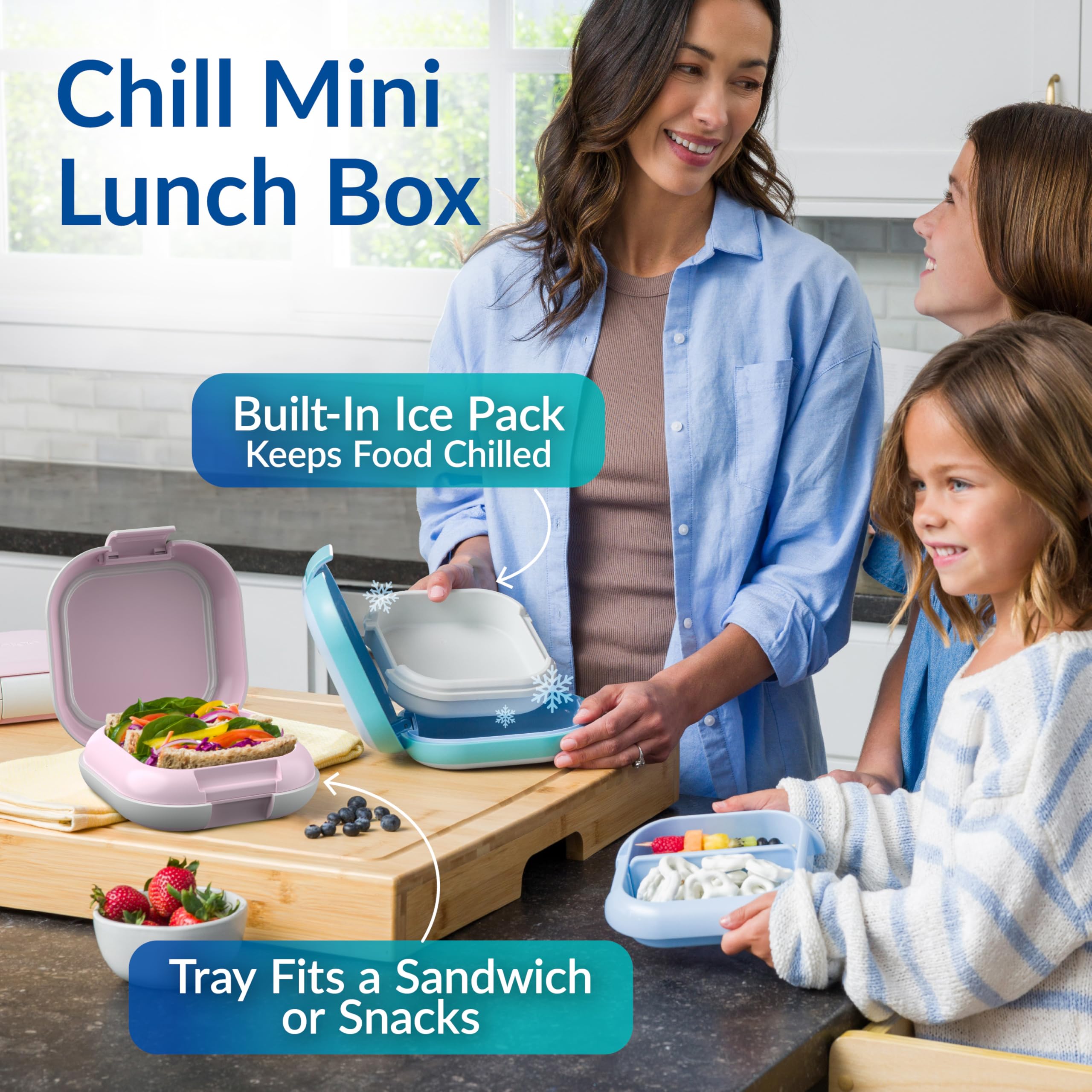 Bentgo Chill Mini open with snacks demonstrating chilled small-meal organization