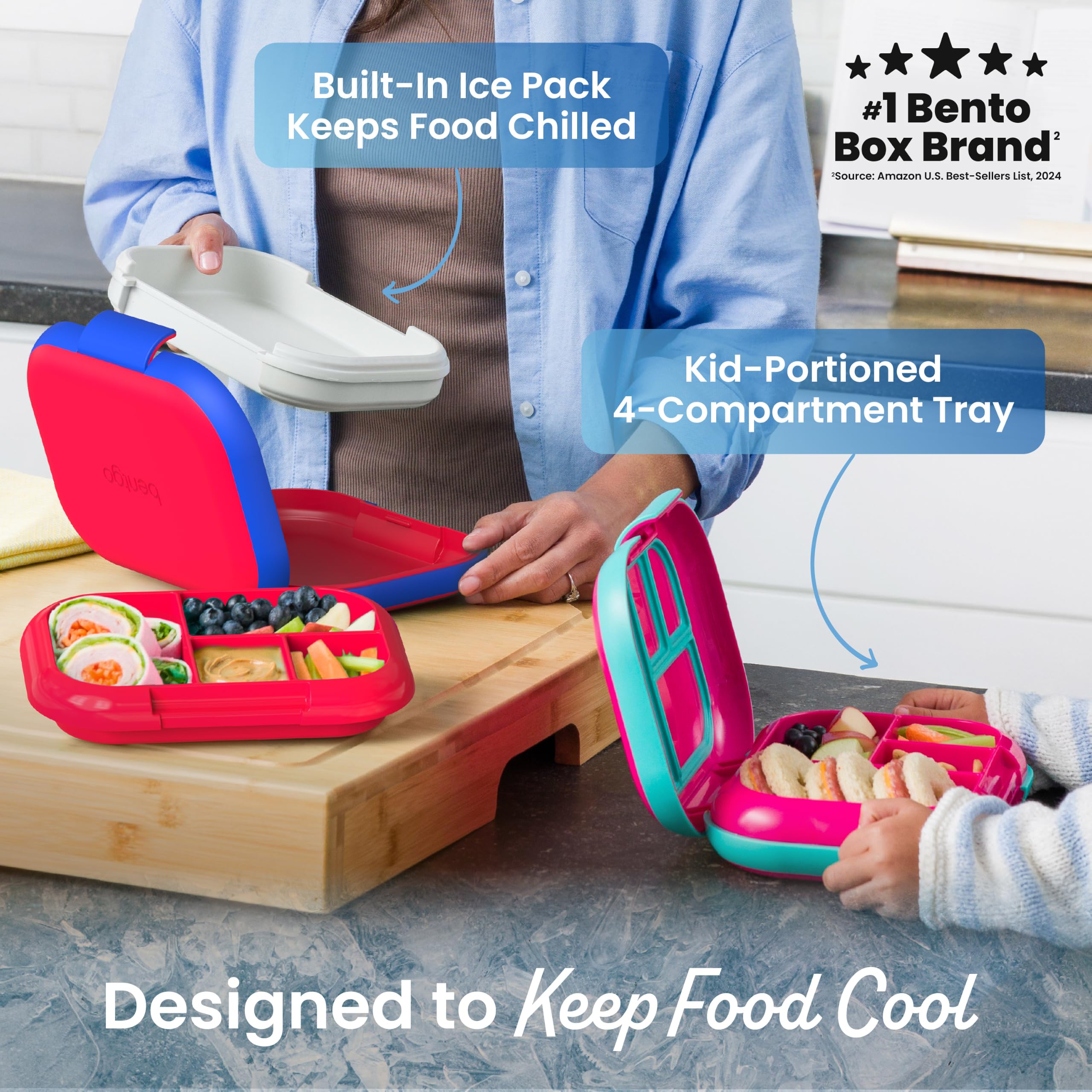 Bentgo Chill open with removable ice pack under tray for longer cooling