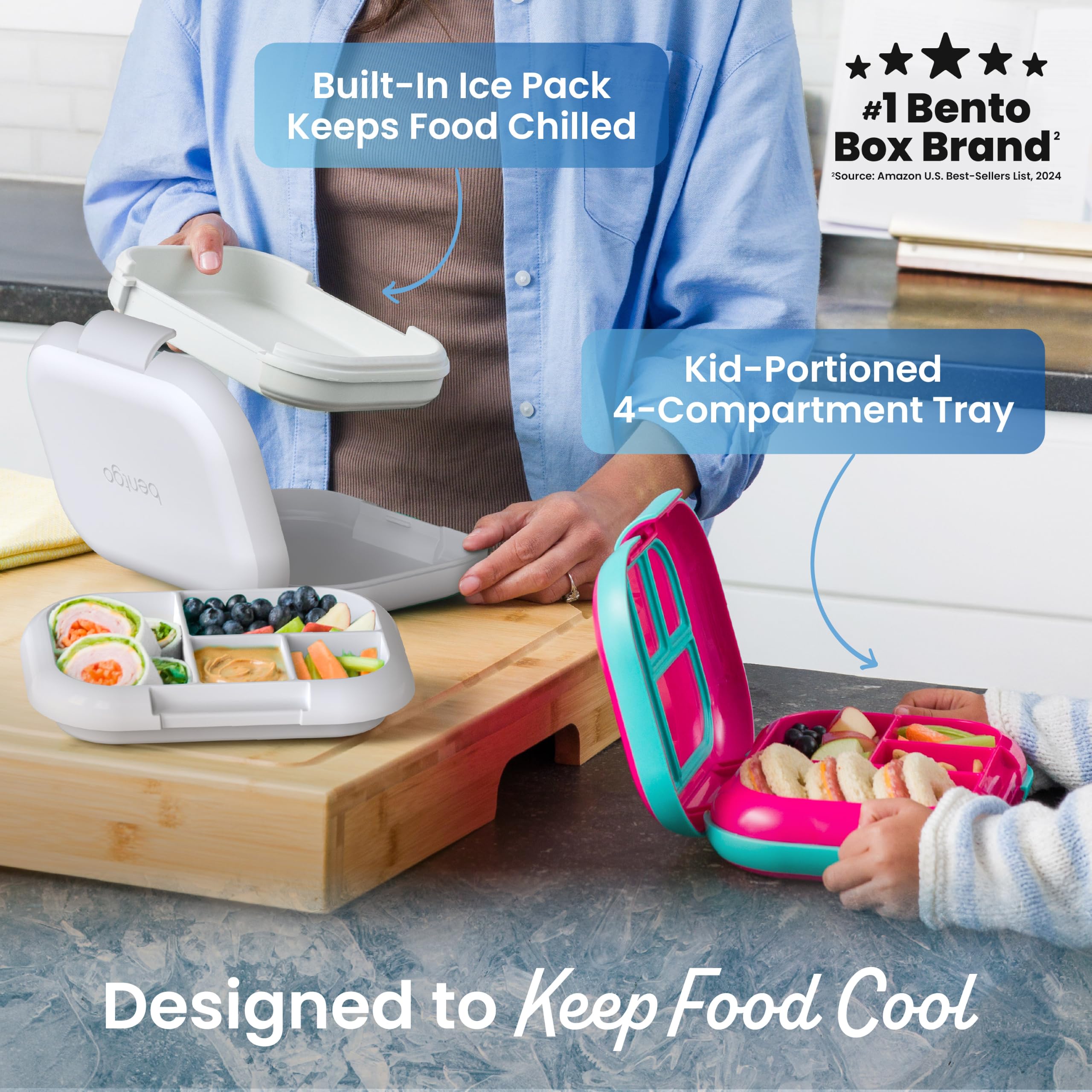 Bentgo open with 4-compartment tray demonstrating organized portions benefit