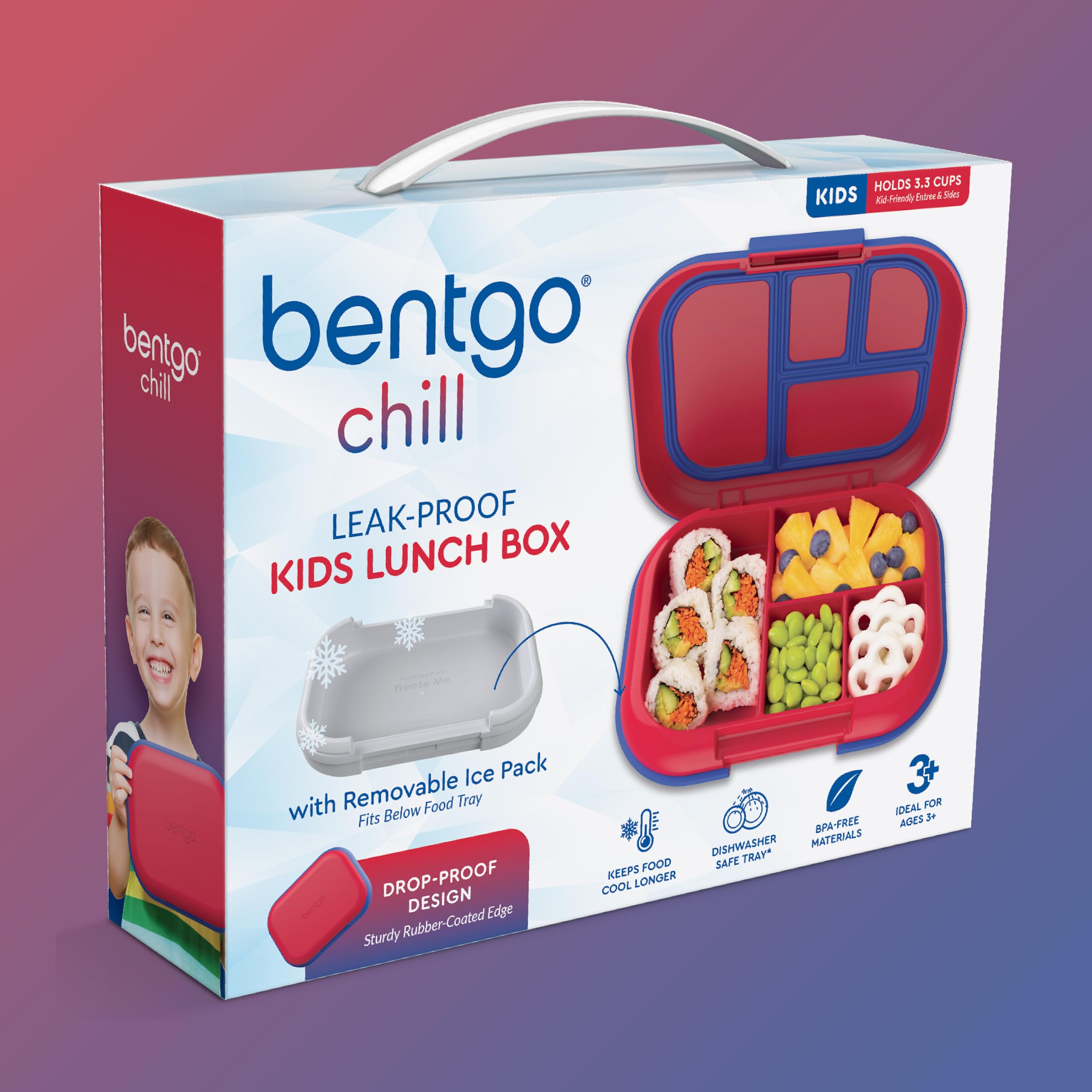 Bentgo Chill beside a water bottle showing compact size and portability