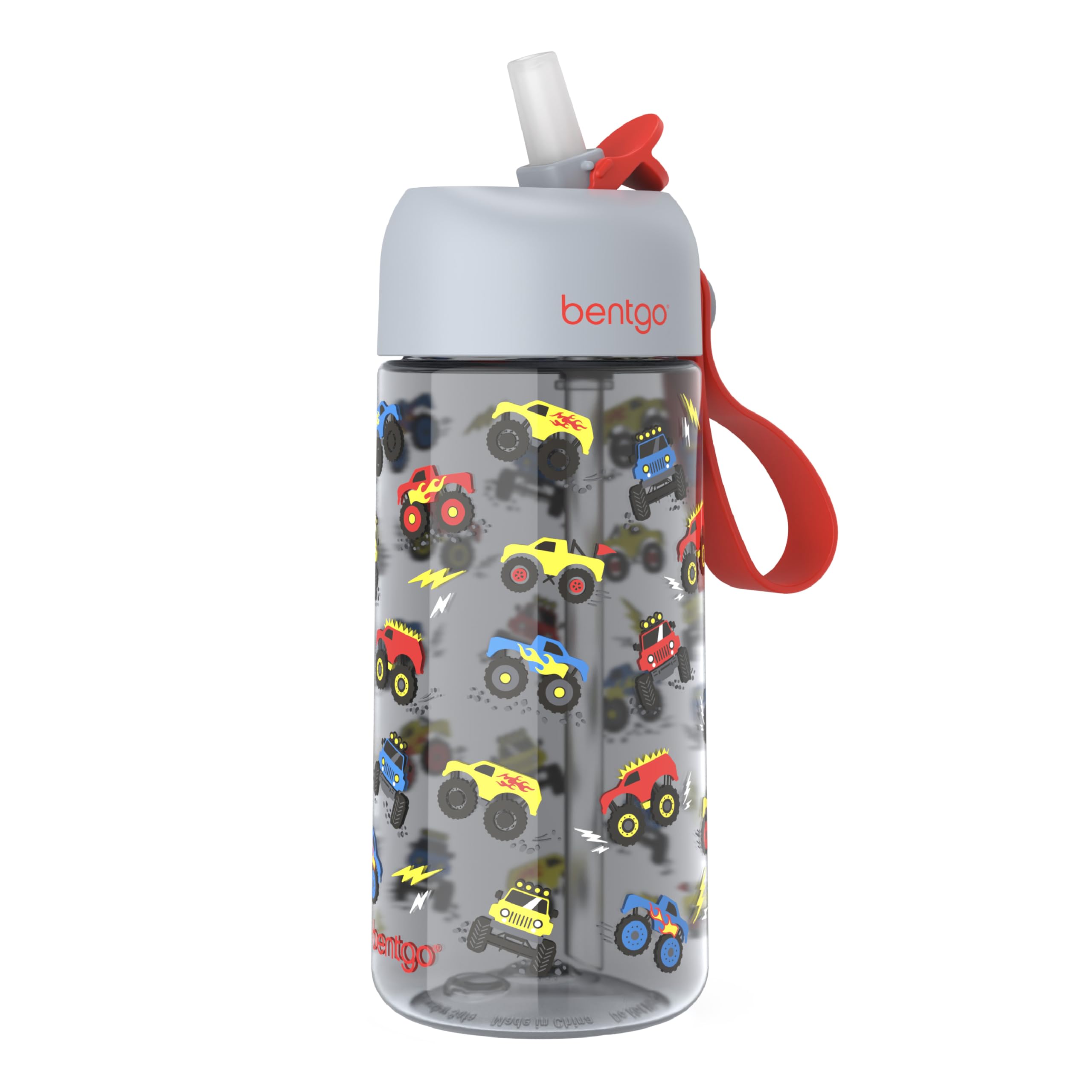 Bentgo front view showing 15 fl oz bottle and colorful design for easy recognition
