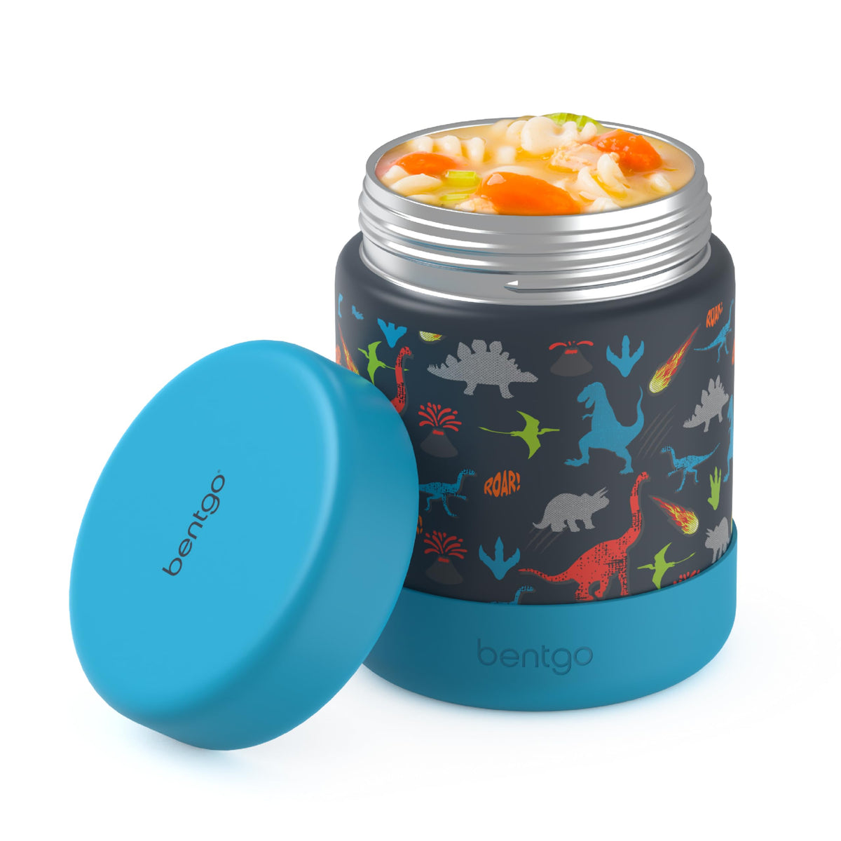 Bentgo kid stainless steel jar front view showing colorful finish and capacity benefit