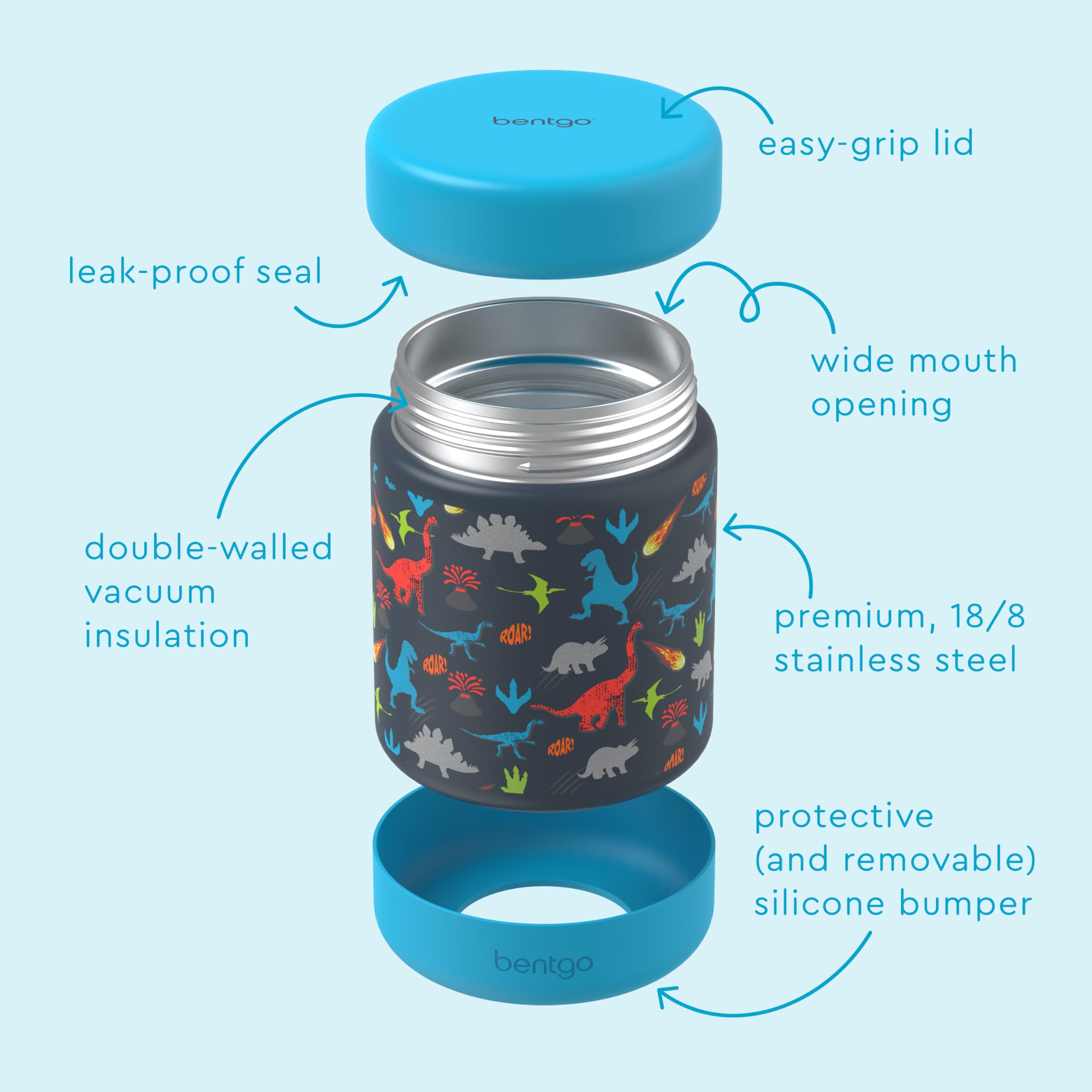 Bentgo kid jar insulated cutaway illustrating double-wall vacuum insulation benefit