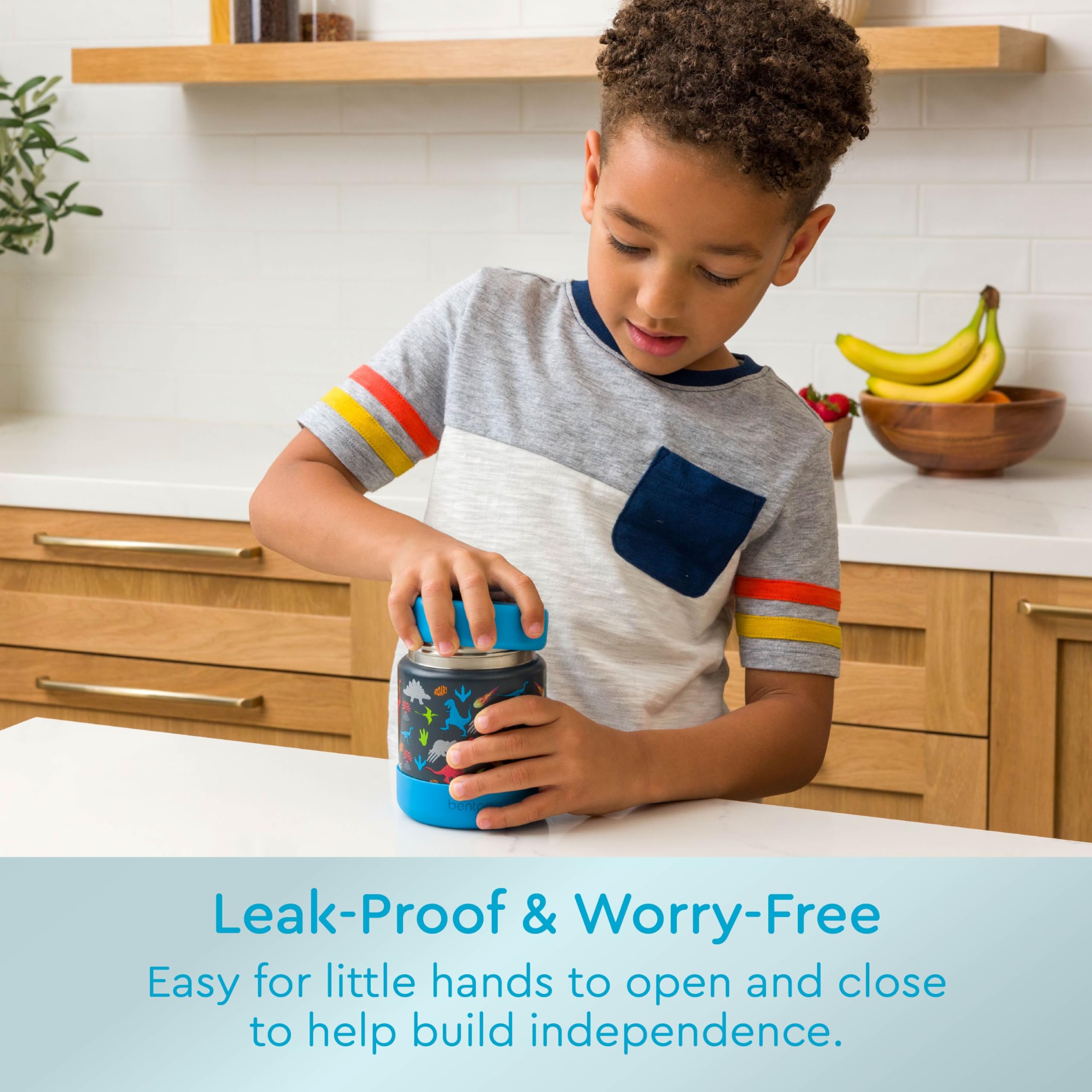 Bentgo kid jar open wide mouth showing easy spoon access and serving convenience
