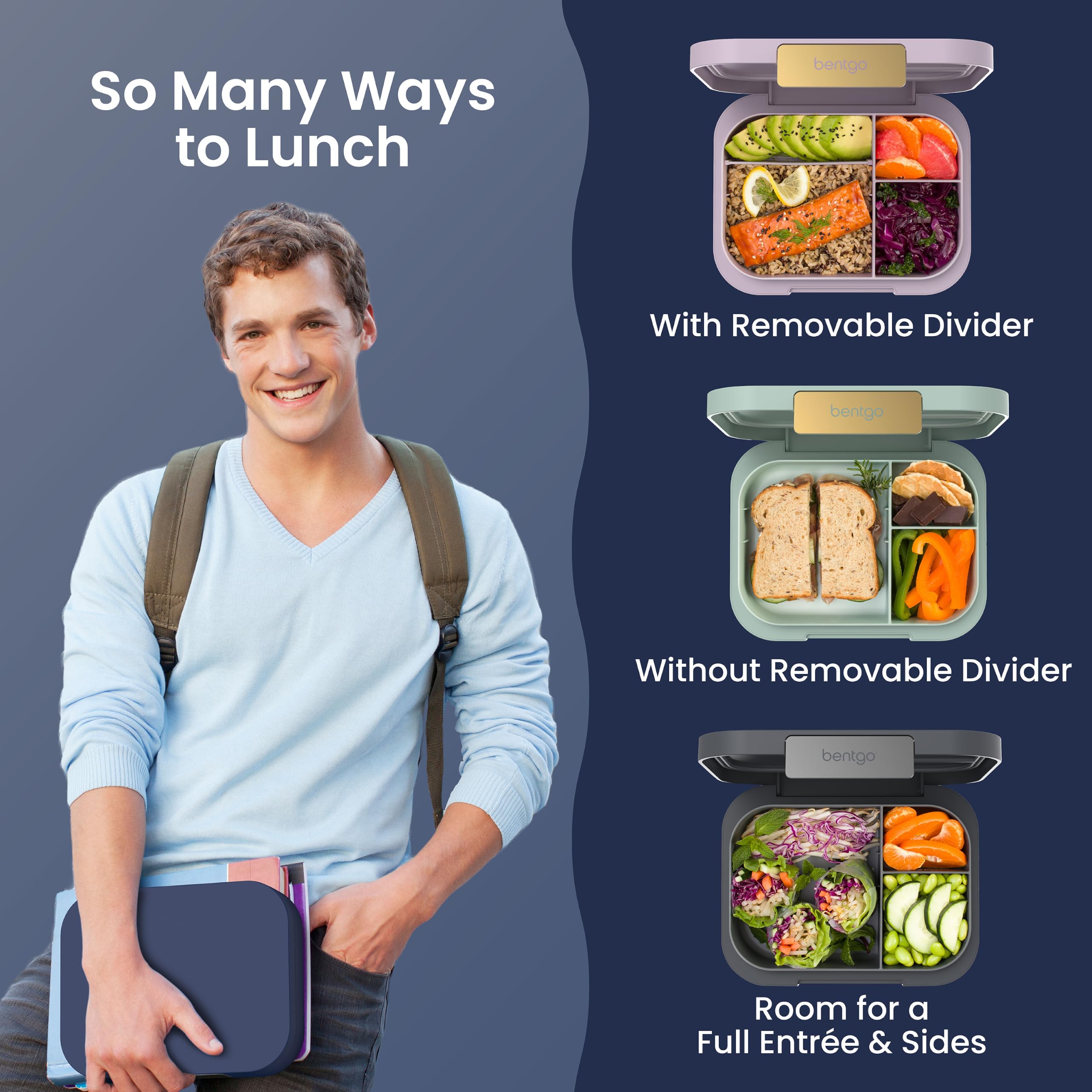 Bentgo divider detail demonstrating customizable compartments and portion control benefit