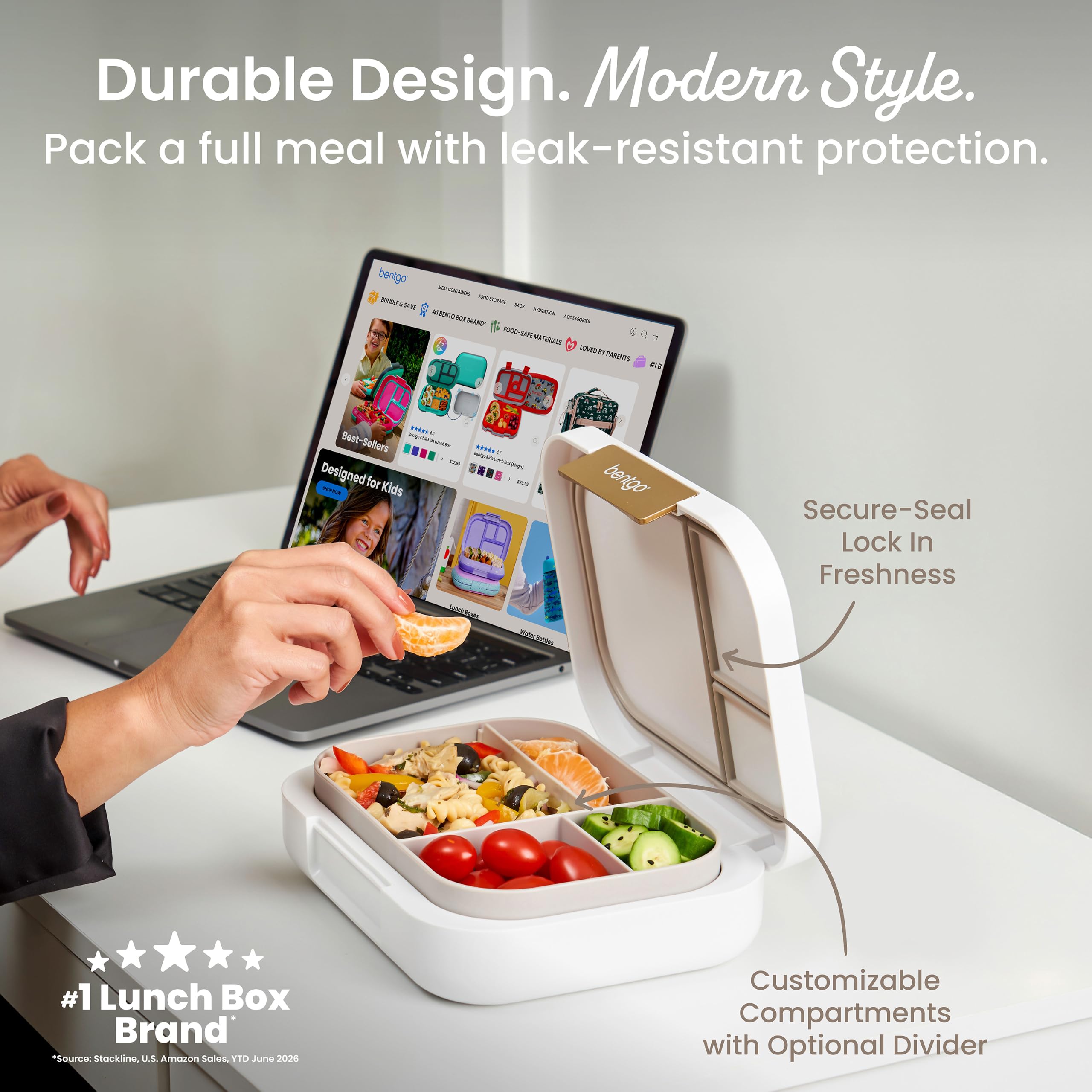 Bentgo modern open top displaying compartments and easy meal organization benefit