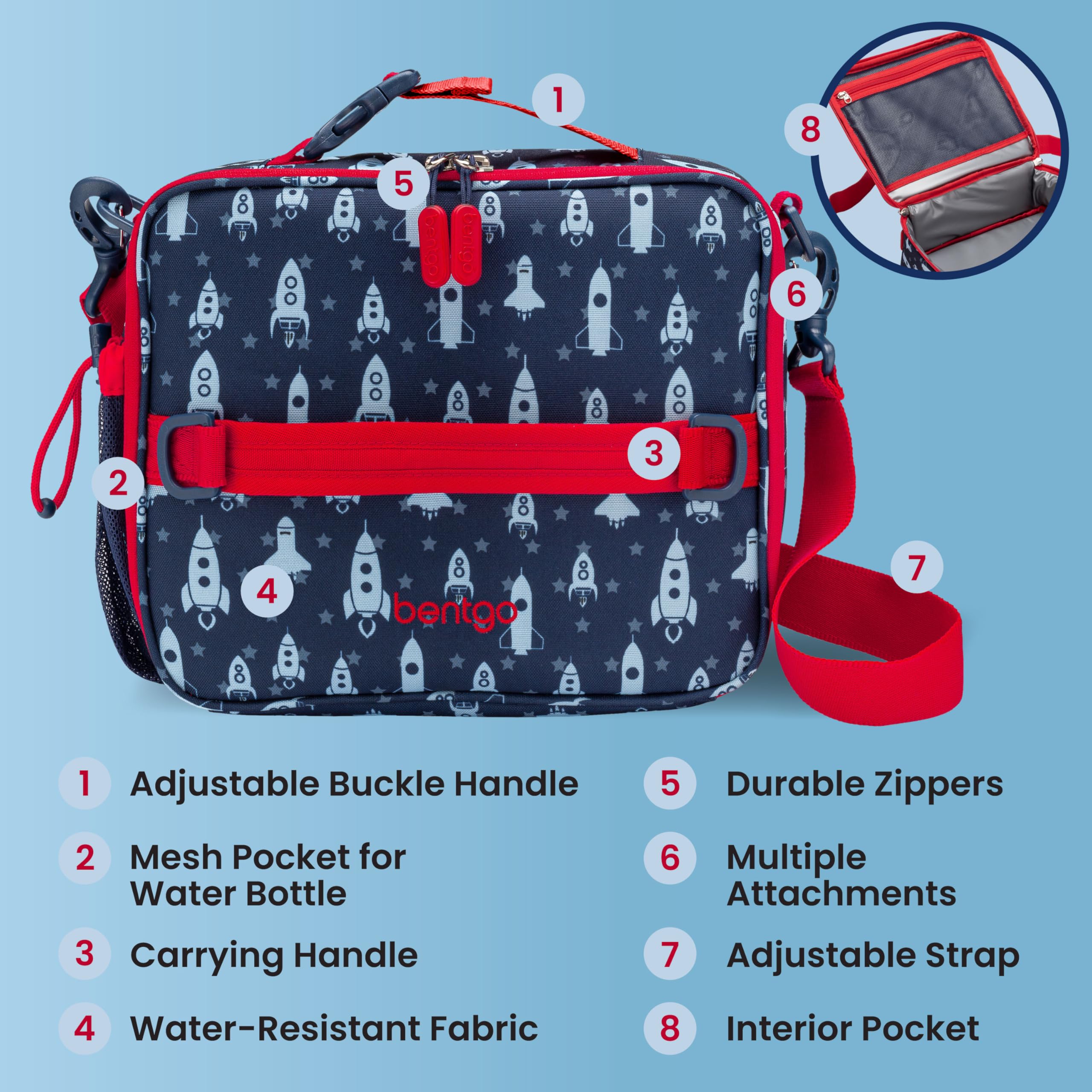 Bentgo beside a backpack showing size comparison and portable convenience