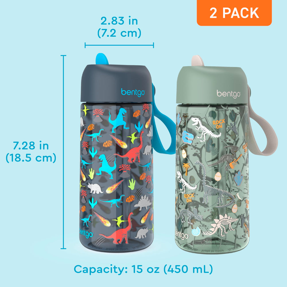Bentgo 15 oz bottle next to a phone showing size comparison and portable capacity