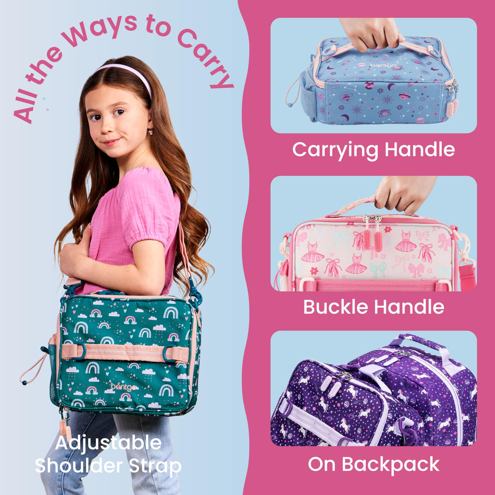 Bentgo lunch bag next to Bentgo lunch box showing fit and packing benefit