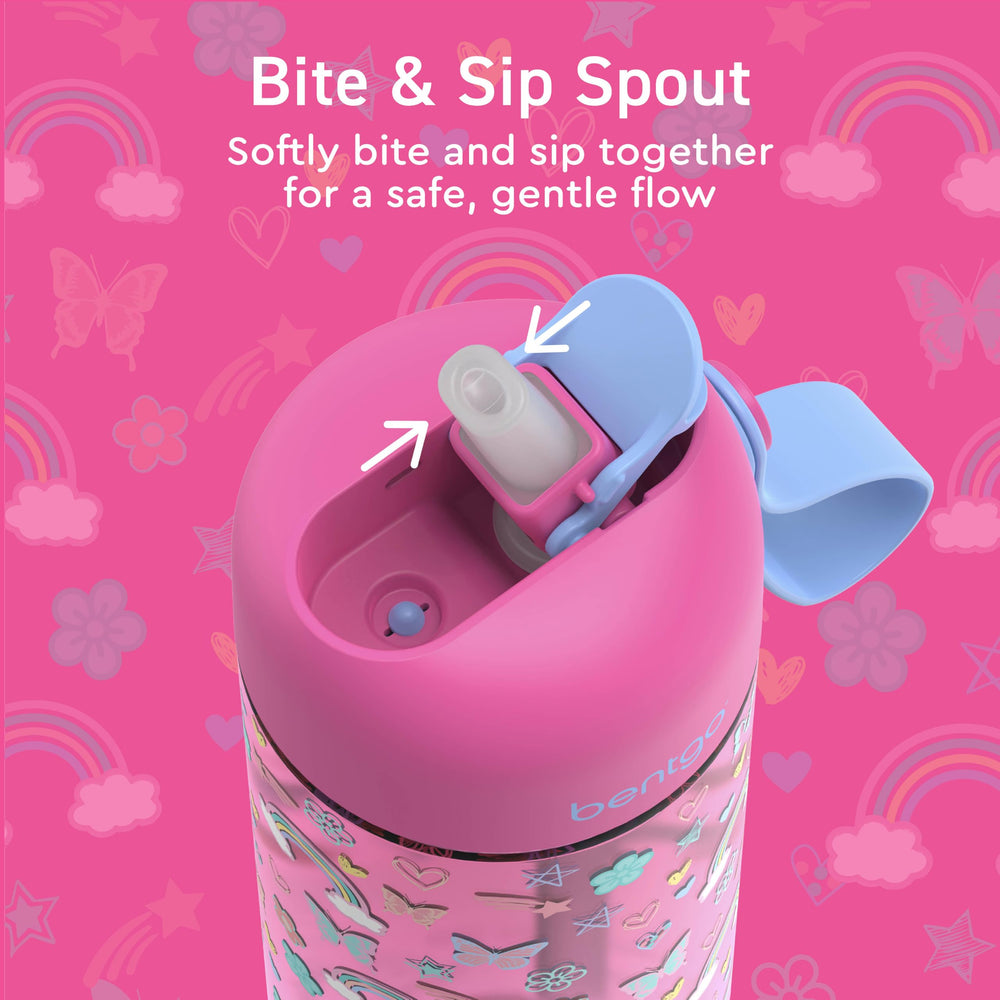 Bentgo bottle inside a child’s backpack demonstrating portable 15 oz capacity