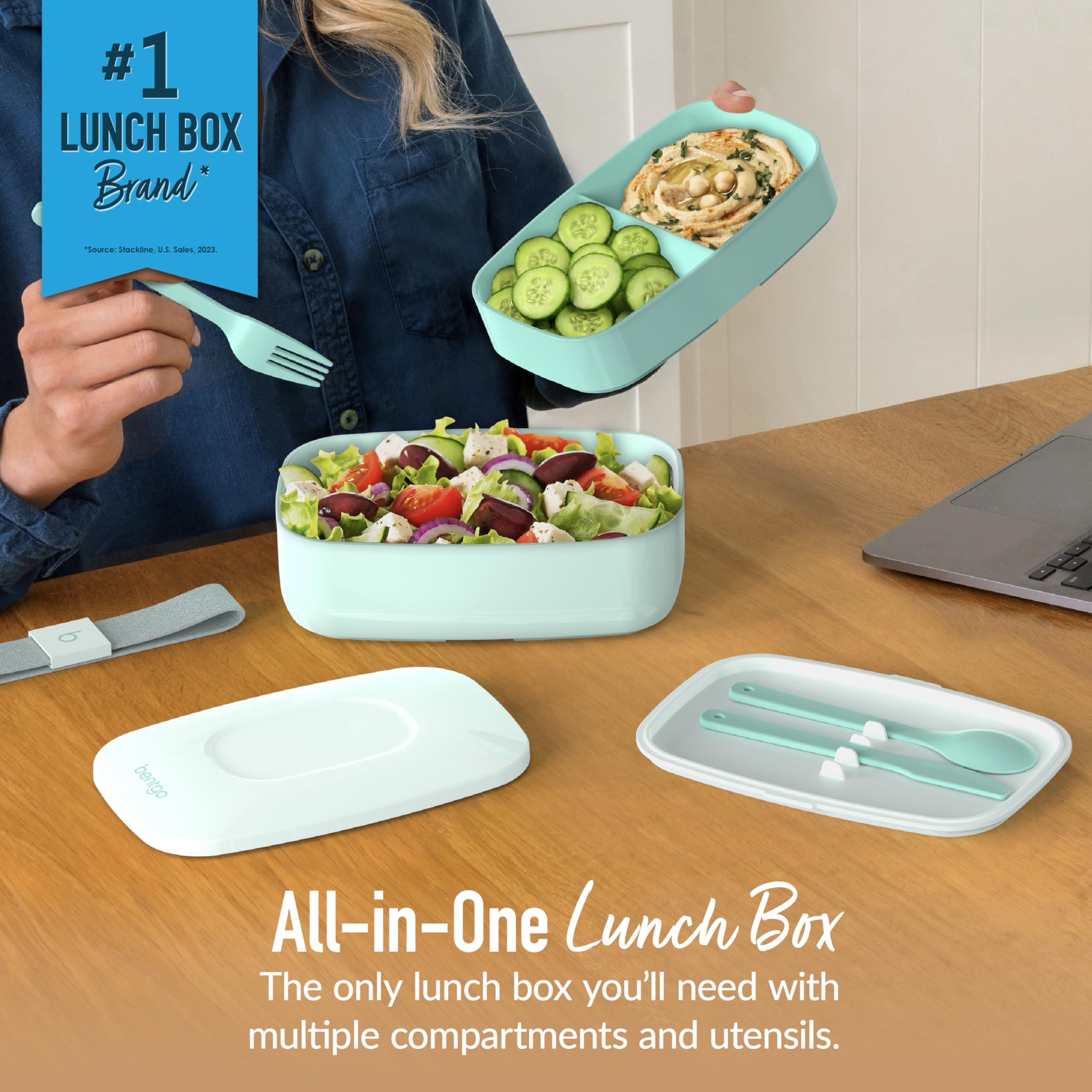 Bentgo open top revealing three compartments for organized meals benefit