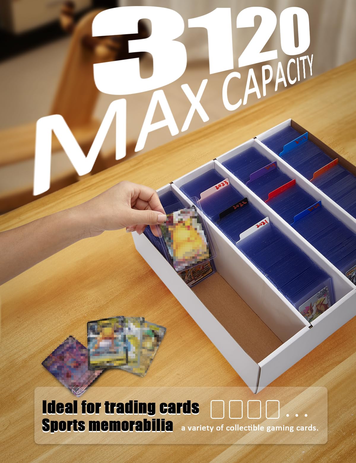 Bentoward ten dividers arranged in box for labeled, separated card stacks