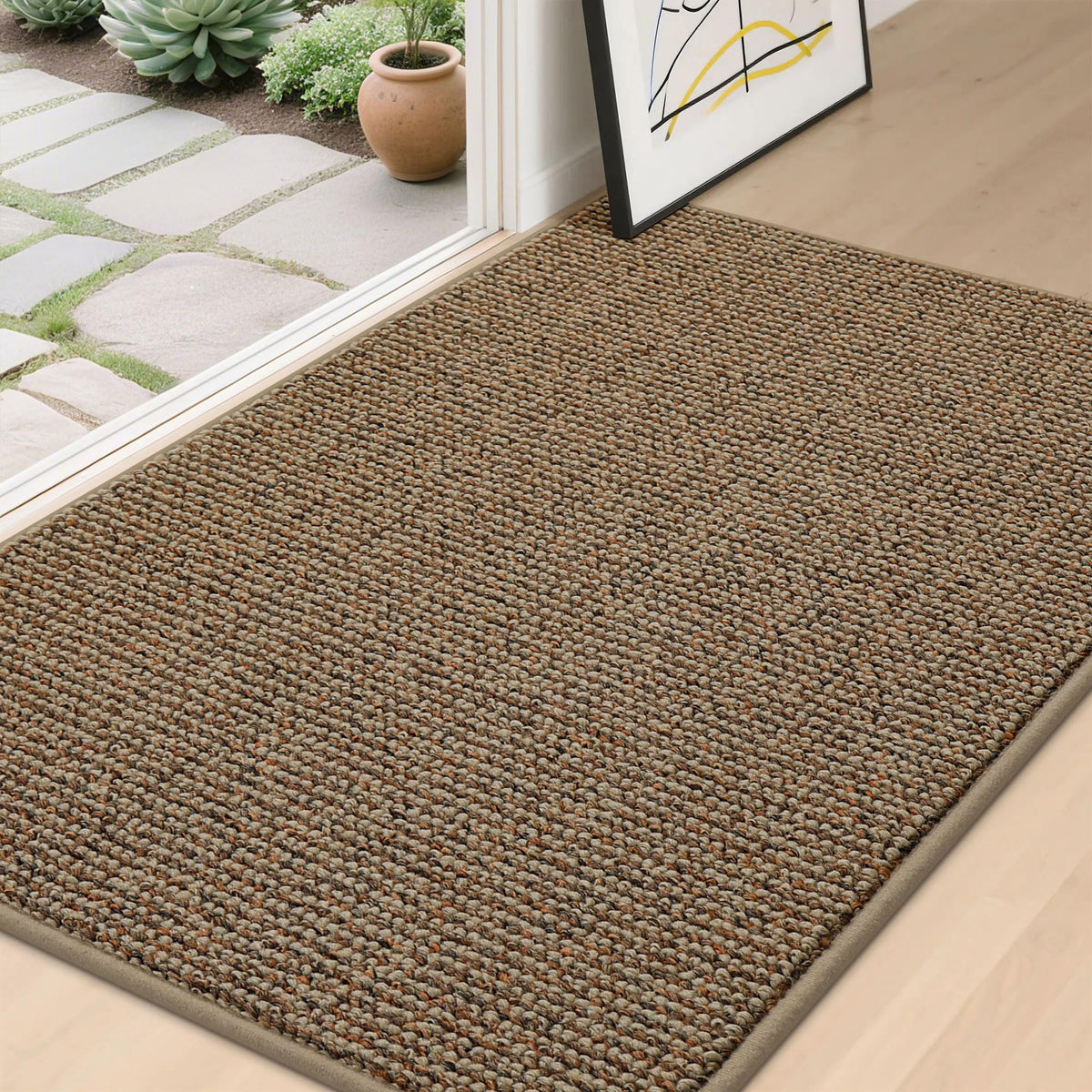 BEQHAUSE front view beige door mat shows clean entry appearance and protection