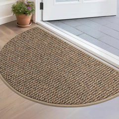 BEQHAUSE front view half-circle taupe mat shows clean entry benefit