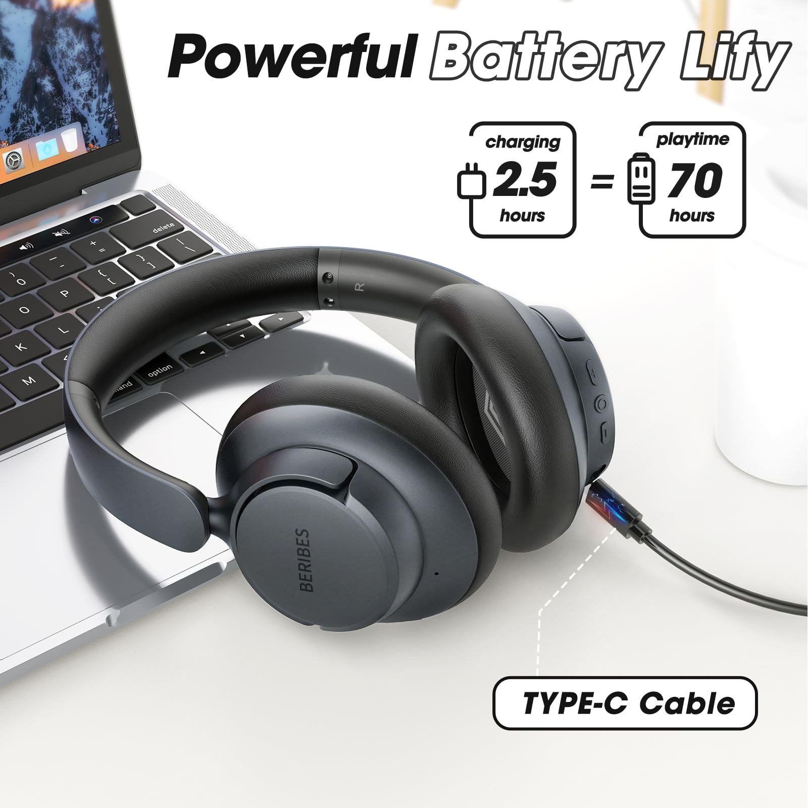 BERIBES earcup closeup with protein leather pad for all-day comfort