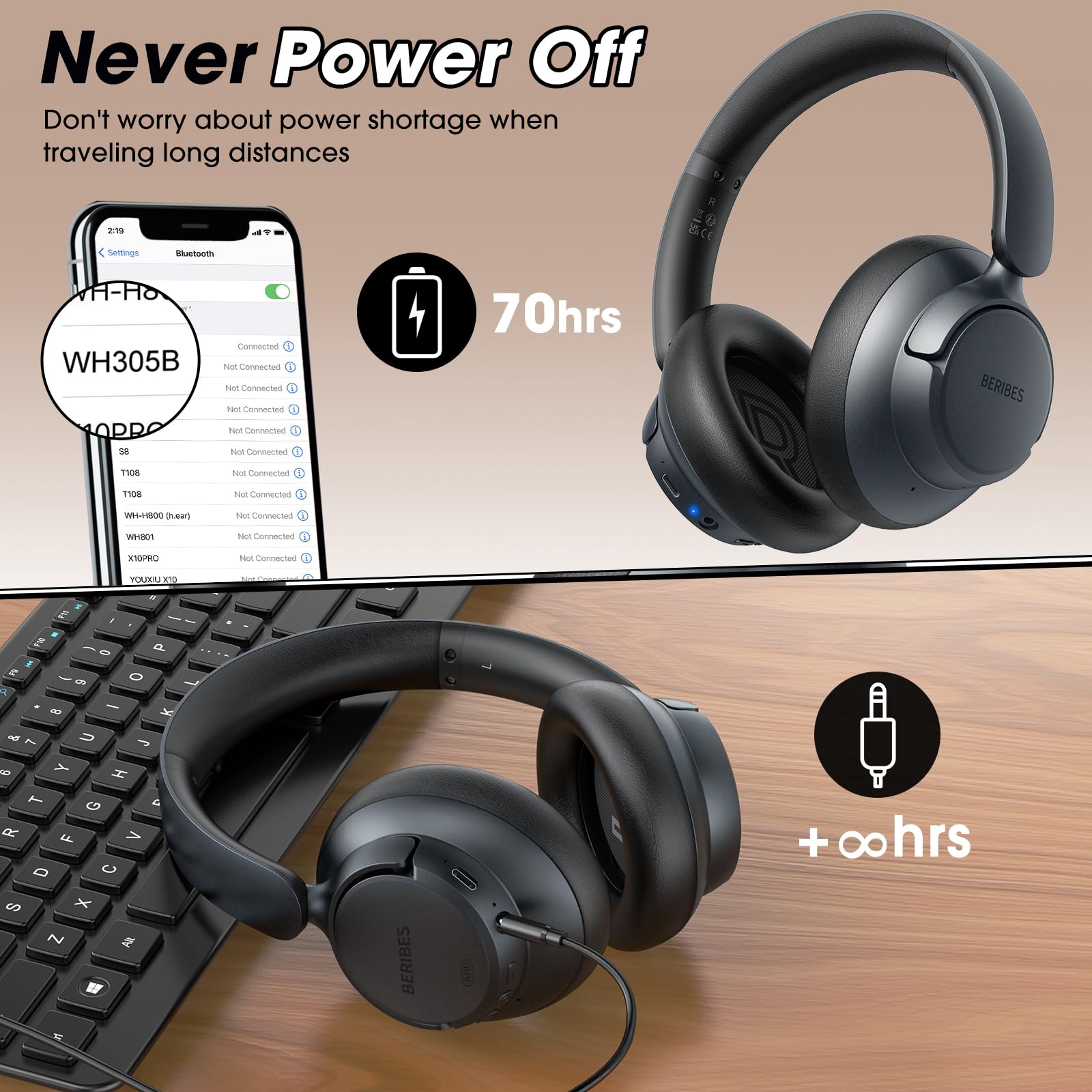 BERIBES in hand with quick-charge indicator showing fast power top-up benefit