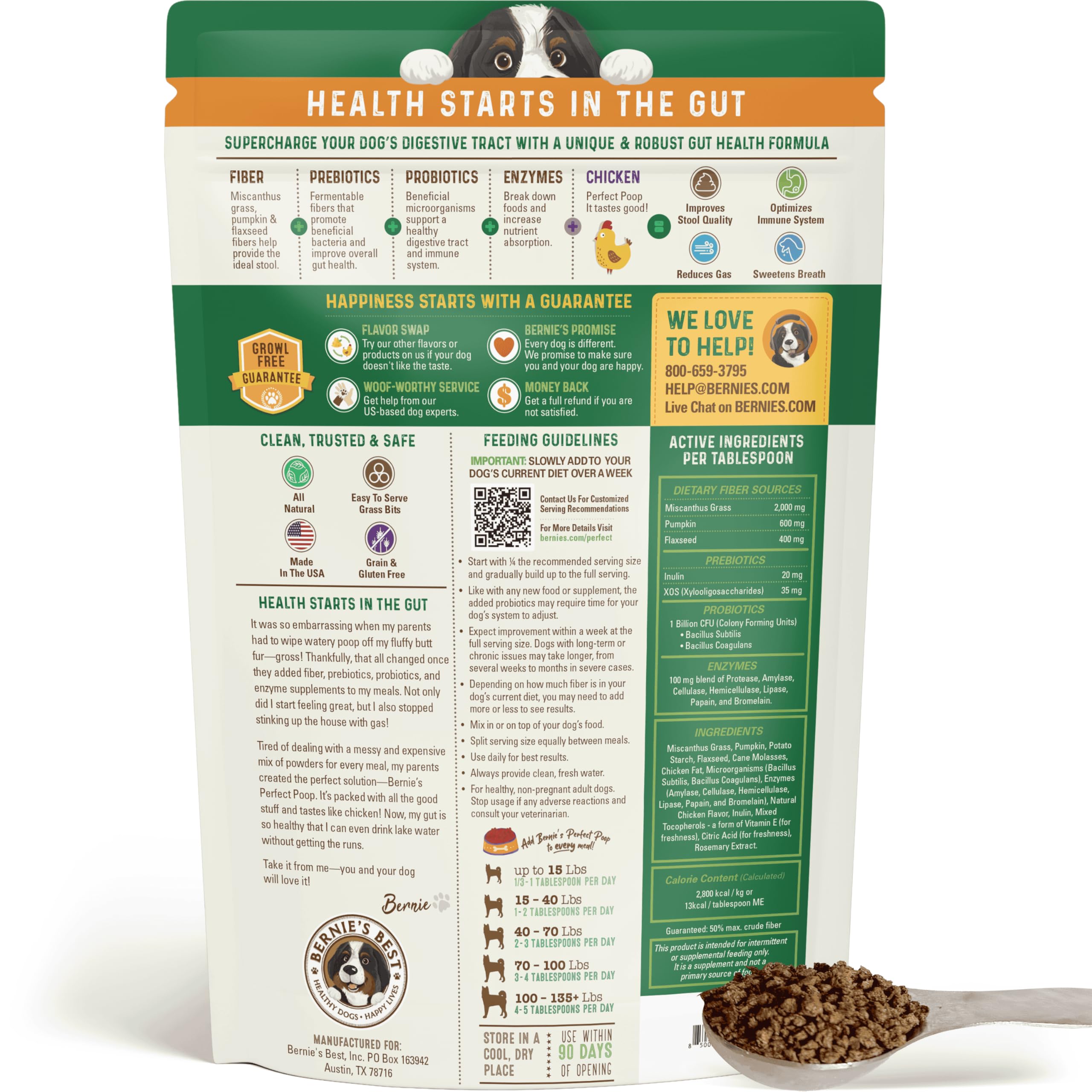 Bernie's bowl topped with supplement demonstrating easy mixing benefit