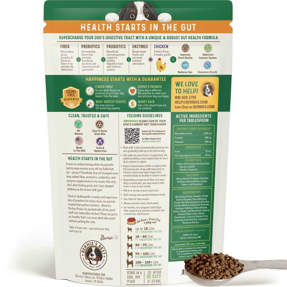 Bernie's bowl topped with supplement demonstrating easy mixing benefit