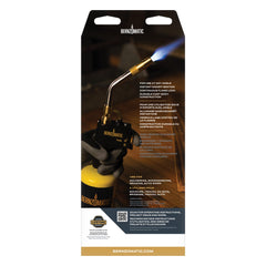 Bernzomatic TS8000 swirl flame close-up showing concentrated heat benefit: faster soldering