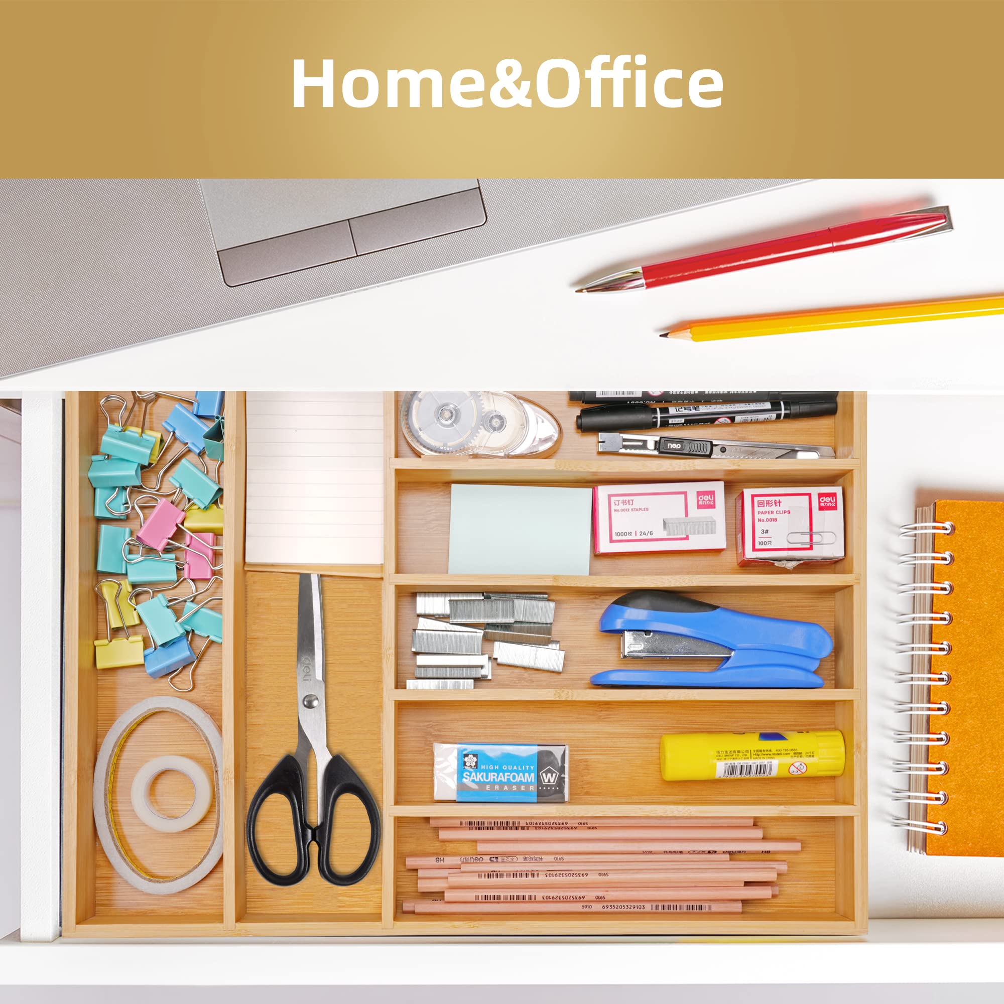 Besilord bamboo organizer styled on countertop with spoons and forks, shows natural aesthetic in home kitchen