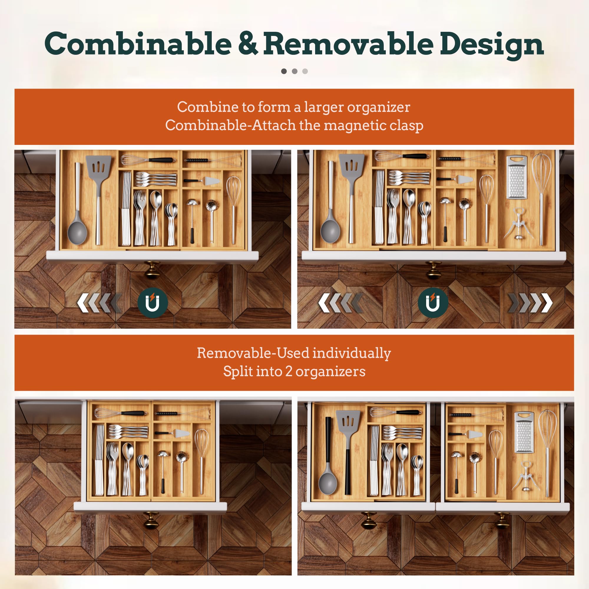 Besilord organizer compartments filled with forks knives spoons showing tidy separation benefit
