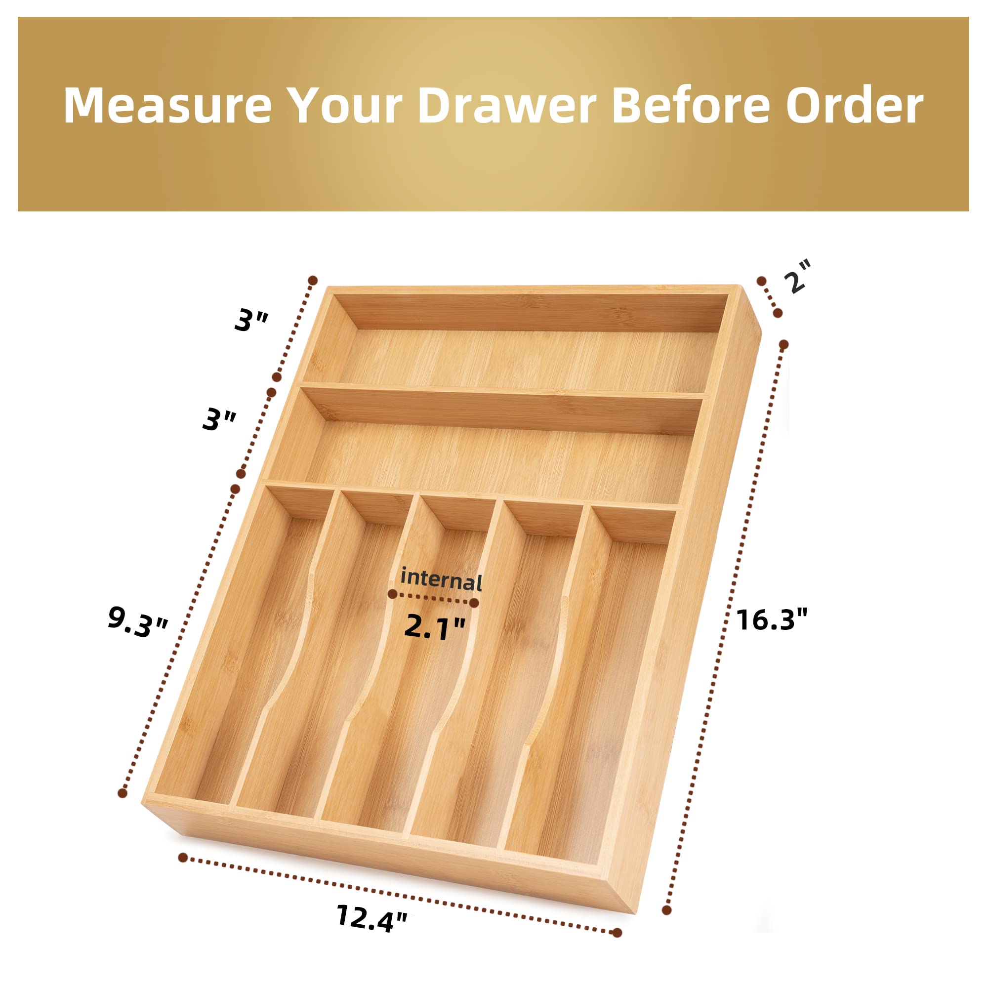 Besilord cutlery tray top-down display of seven compartments, helps sort forks knives spoons quickly
