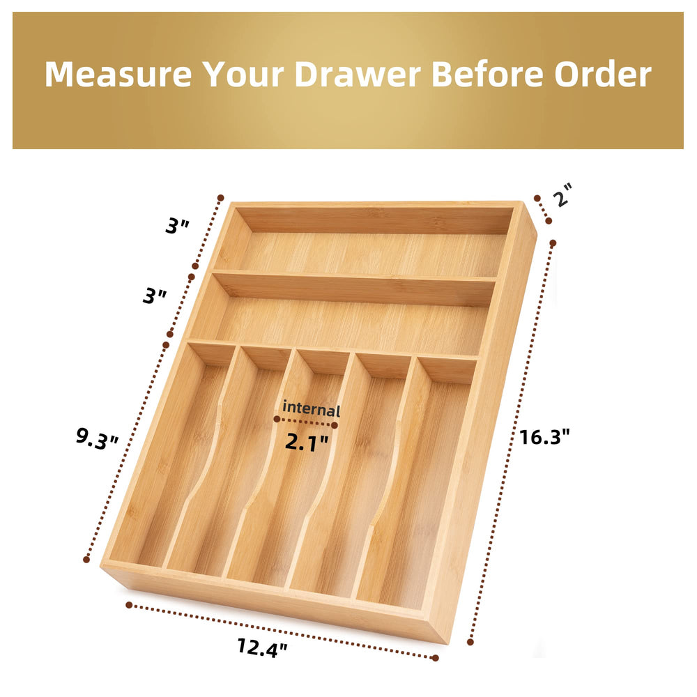 Besilord cutlery tray top-down display of seven compartments, helps sort forks knives spoons quickly