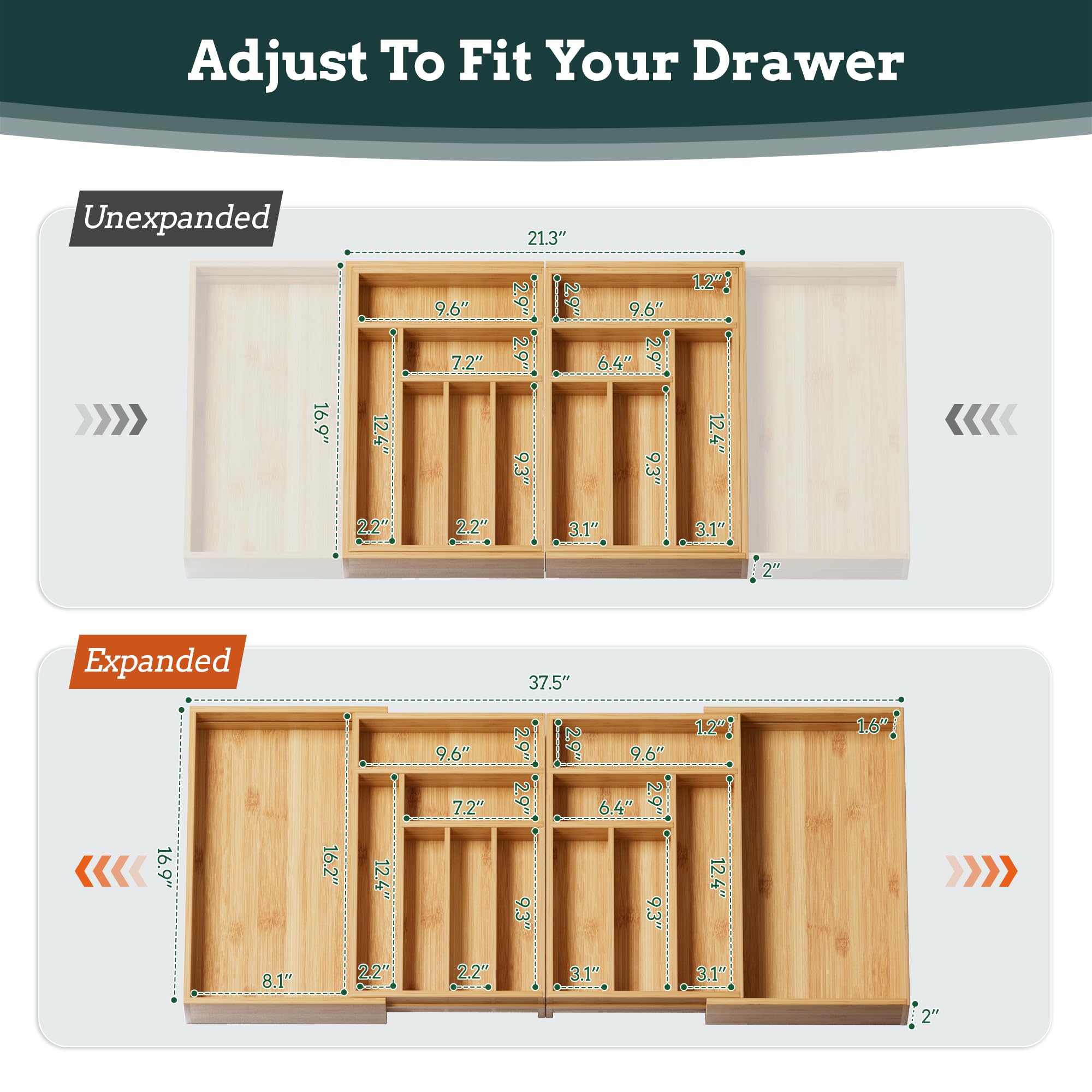 Besilord compact unexpanded organizer fitted into a narrow drawer showing space-saving benefit