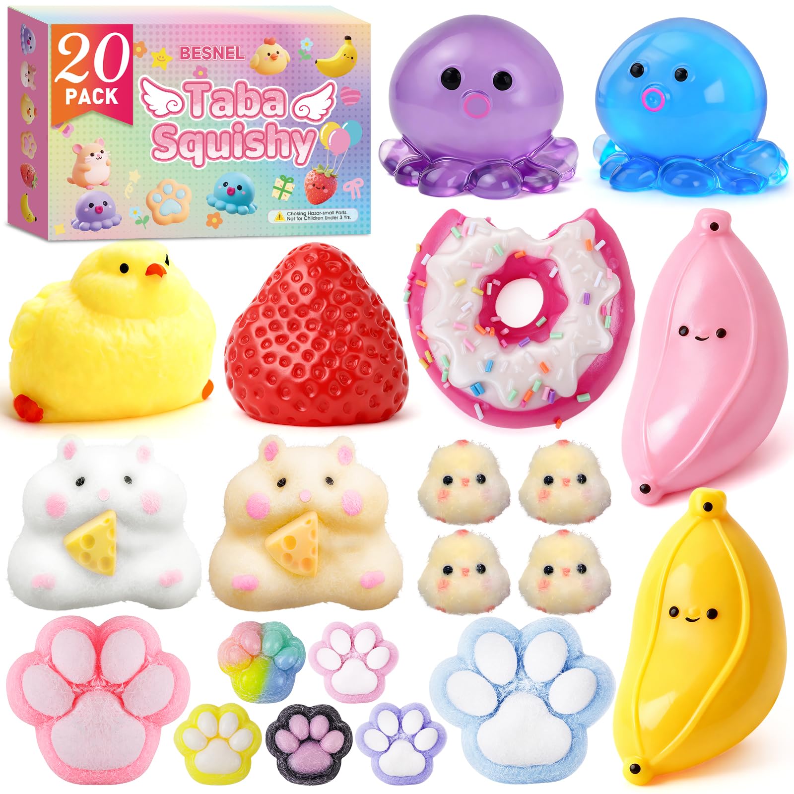 BESNEL front packaging of the 20pc Taba squishy pack showing variety and gift-ready look