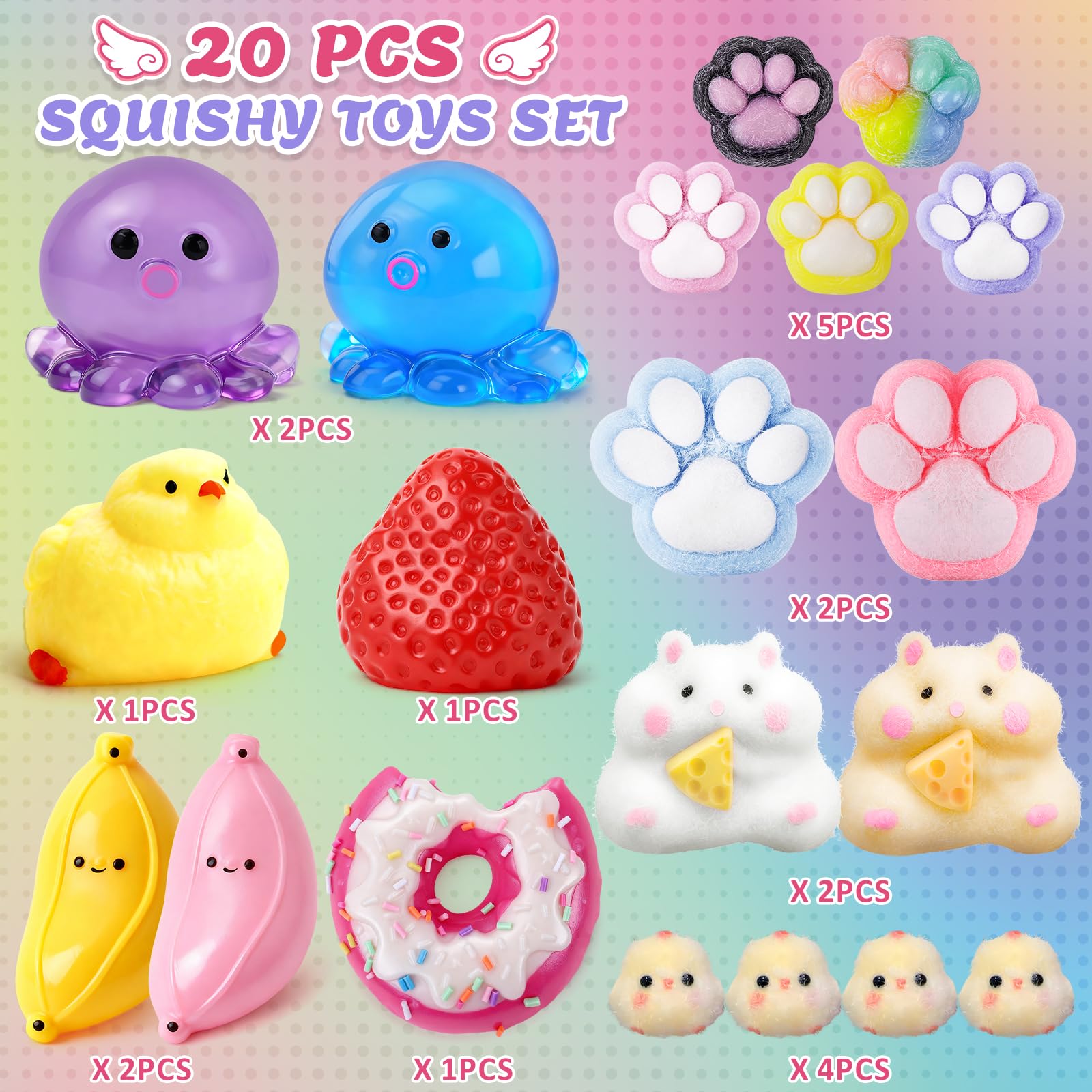 BESNEL close-up of big chick and donut squishies highlighting cute detail and squeezeability