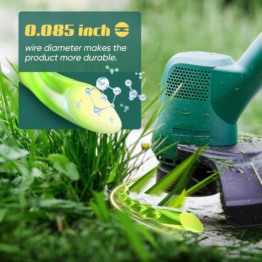 Bessport spool installed in Ryobi trimmer in use, efficient trimming benefit