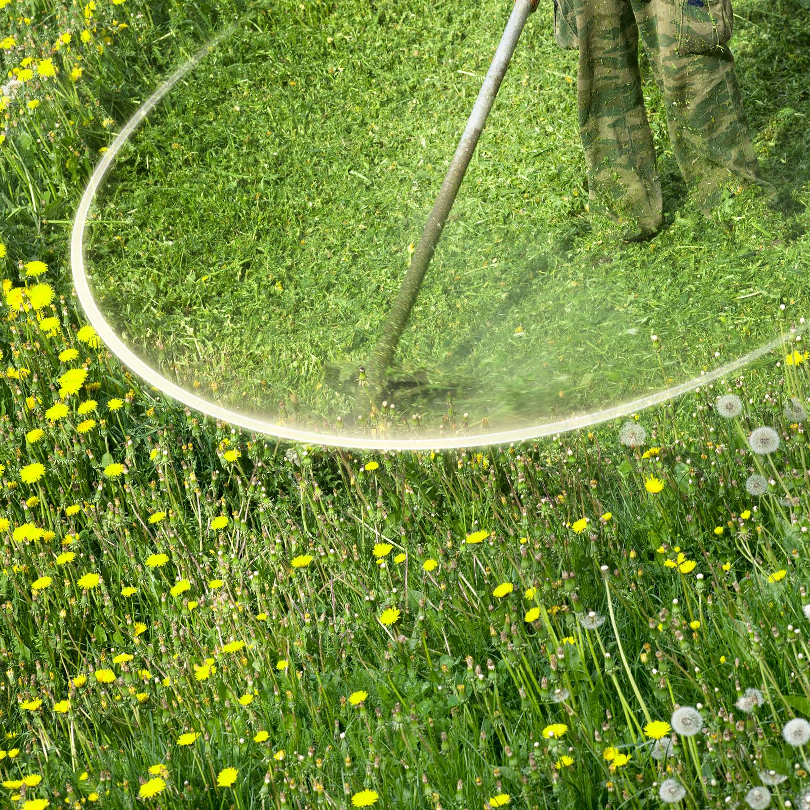 Bessport spools staged in yard next to trimmer, reduces downtime during mowing