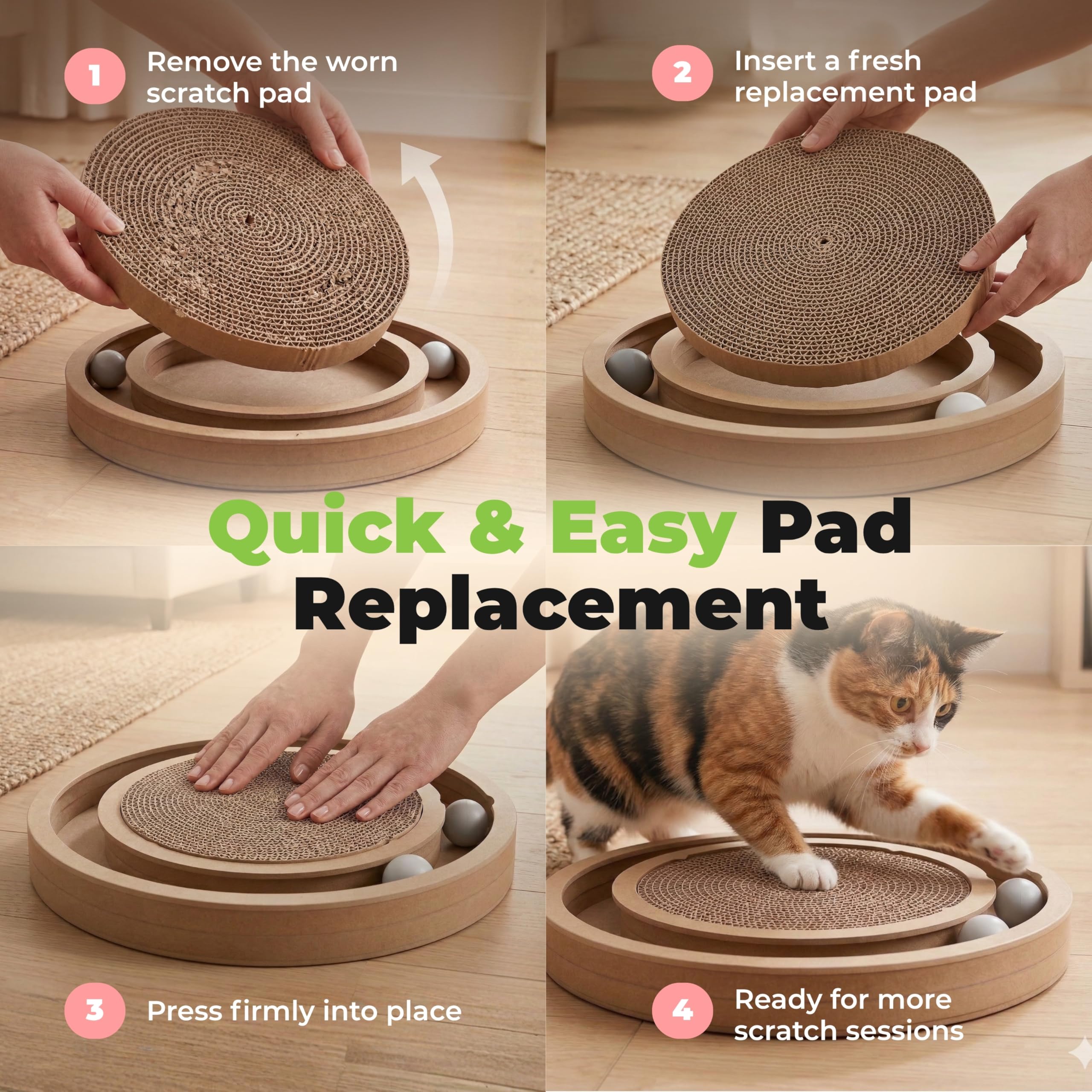 Best Pet Supplies refill installed in Catify Spin n' Scratch toy for quick replacement