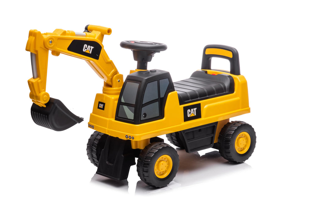 Best Ride On Cars CAT excavator front view showing authentic design and realistic play