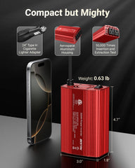 BESTEK inverter plugged into car cigarette lighter powering devices in a console