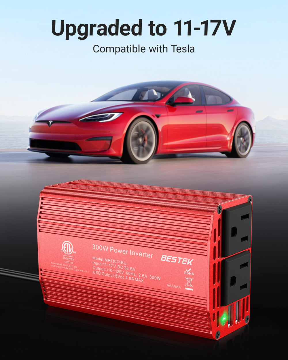 BESTEK next to an iPhone to show compact size and portability for travel