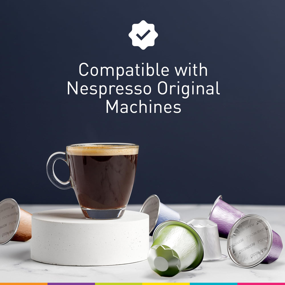Bestpresso capsule beside a coin for size comparison to show portability and convenience benefit