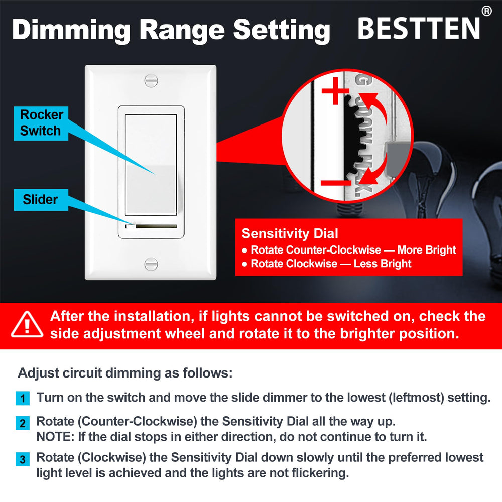 BESTTEN close-up of horizontal slider and rocker for precise, ergonomic dimming control