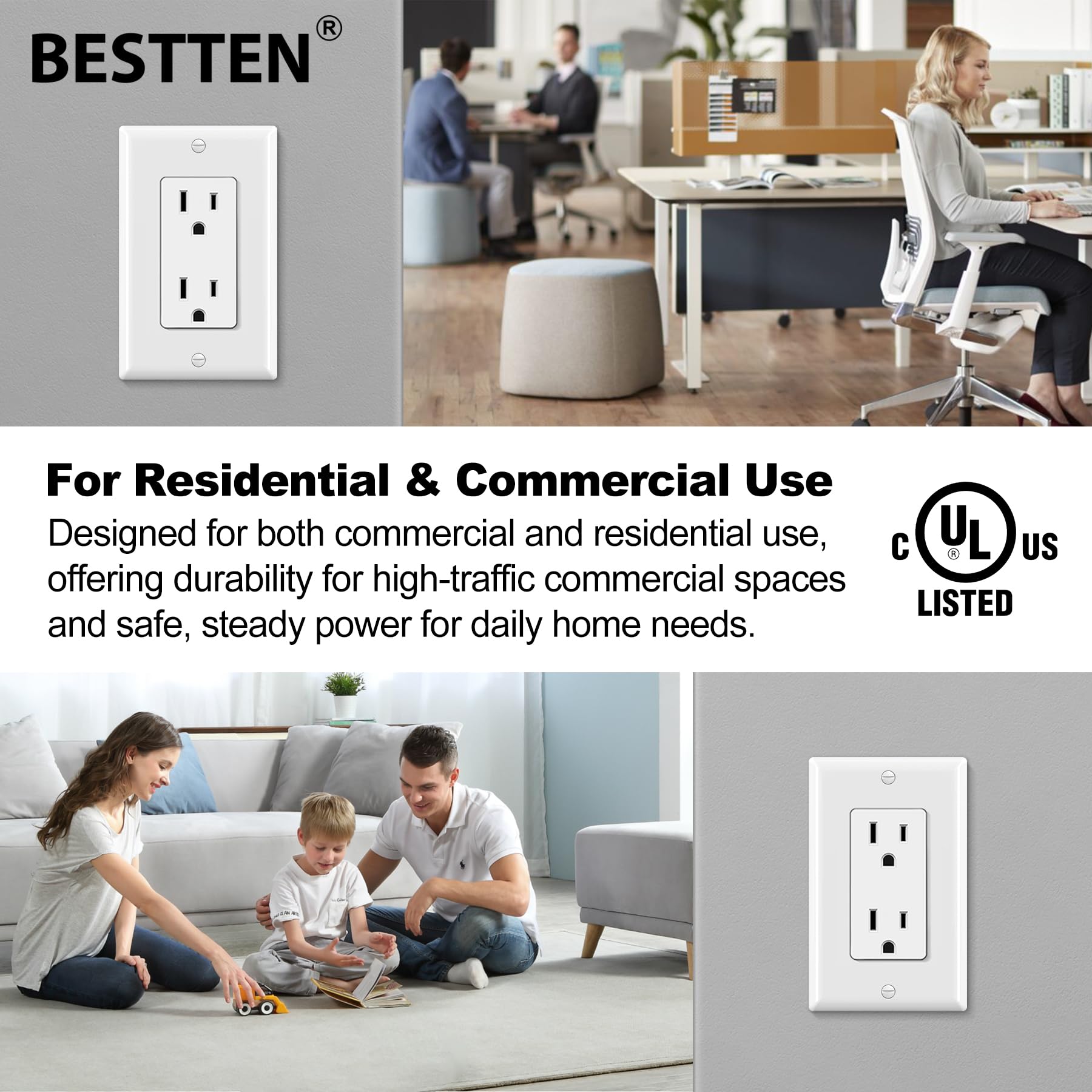 BESTTEN included decorator wall plate and screws ready to finish installation