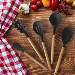 BESTZMWK utensils in use on stovetop showing heat-resistant performance while cooking