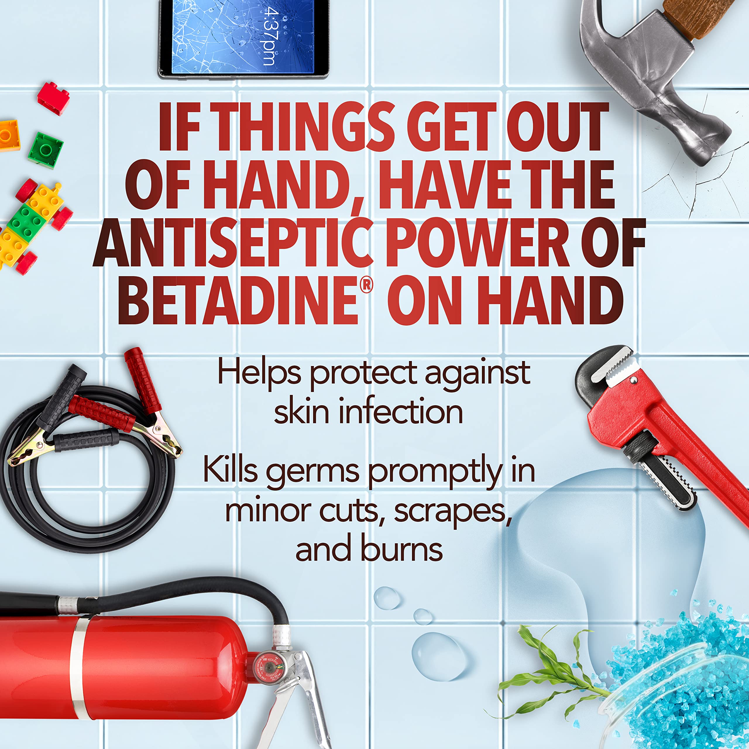 Betadine applied to minor scrape on knee demonstrating antiseptic protection – practical care