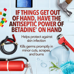 Betadine applied to minor scrape on knee demonstrating antiseptic protection – practical care