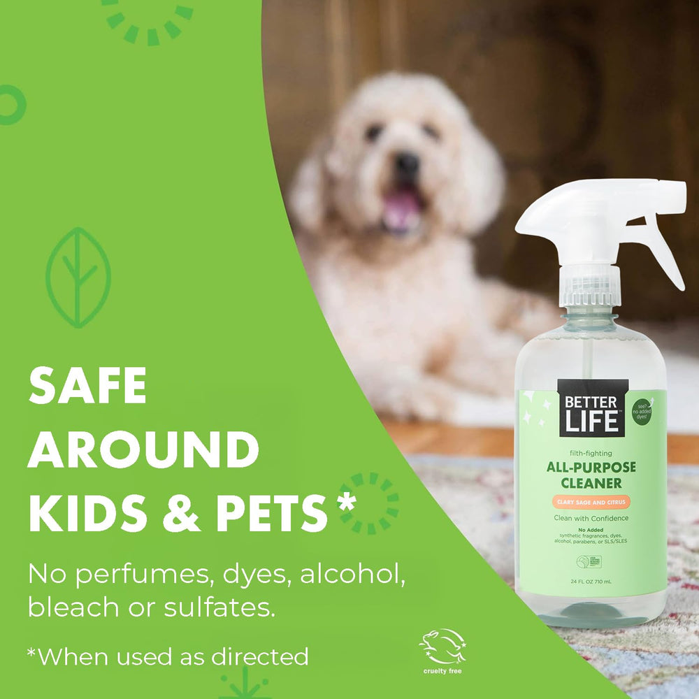 Better Life cleaning glass pane with streak-free finish and fresh scent