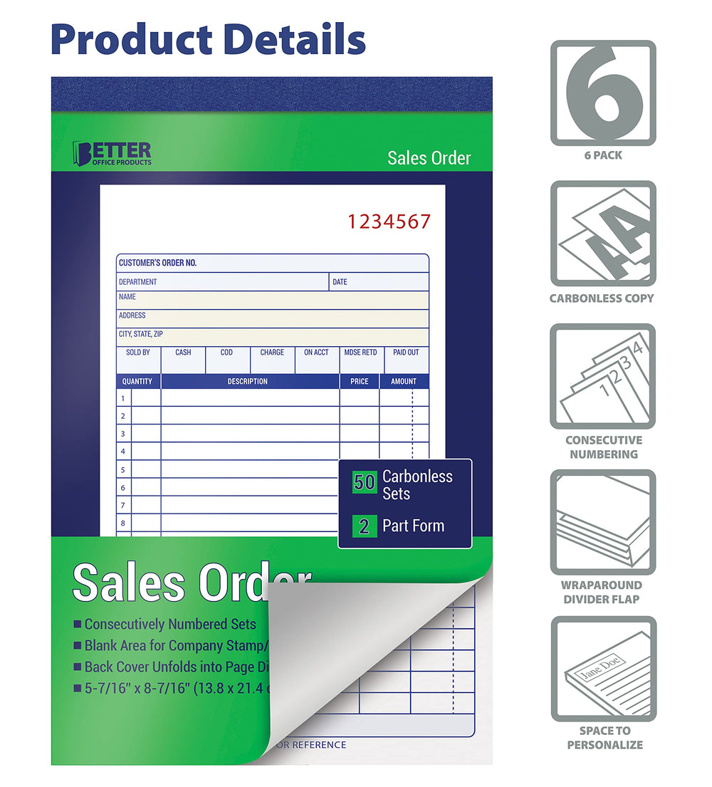 Better Office Products carbonless copies closeup showing white and canary sheets for instant duplicates