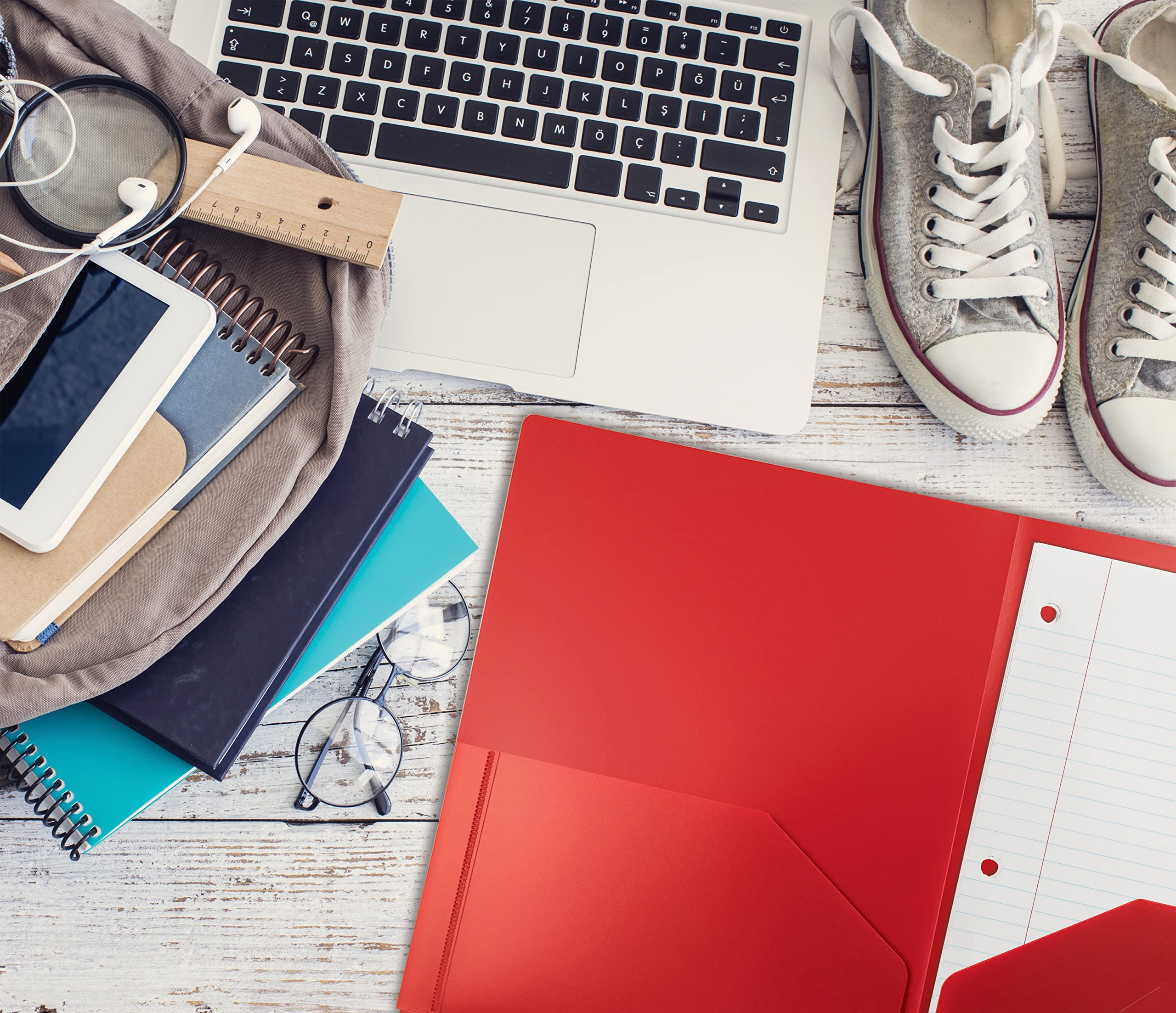 Better Office Products folder next to stack of papers demonstrating capacity